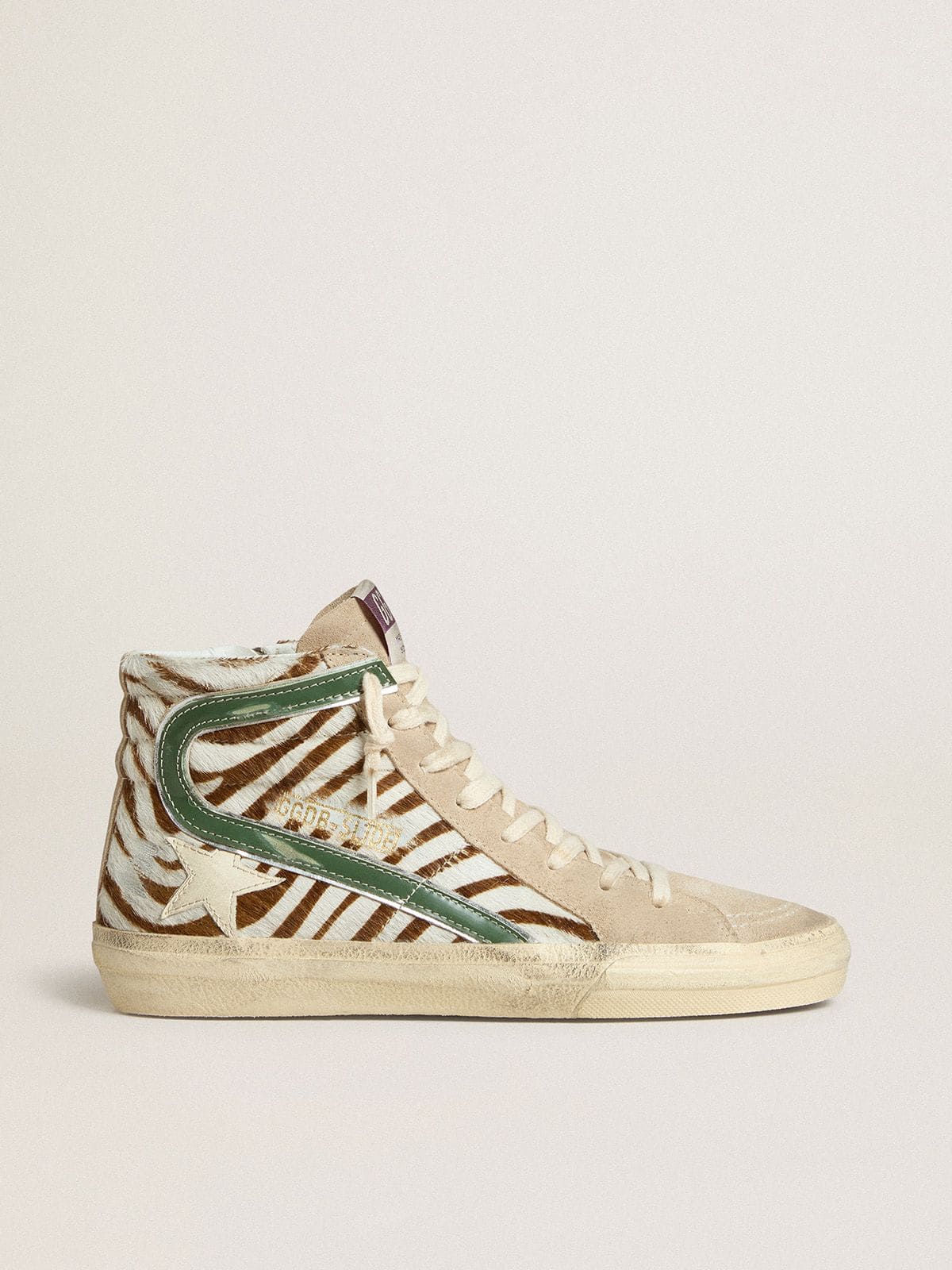 Golden Goose Women’s Slide In Zebra-Print Pony Skin With Green Laminated Leather Flash - Mind Türkiye