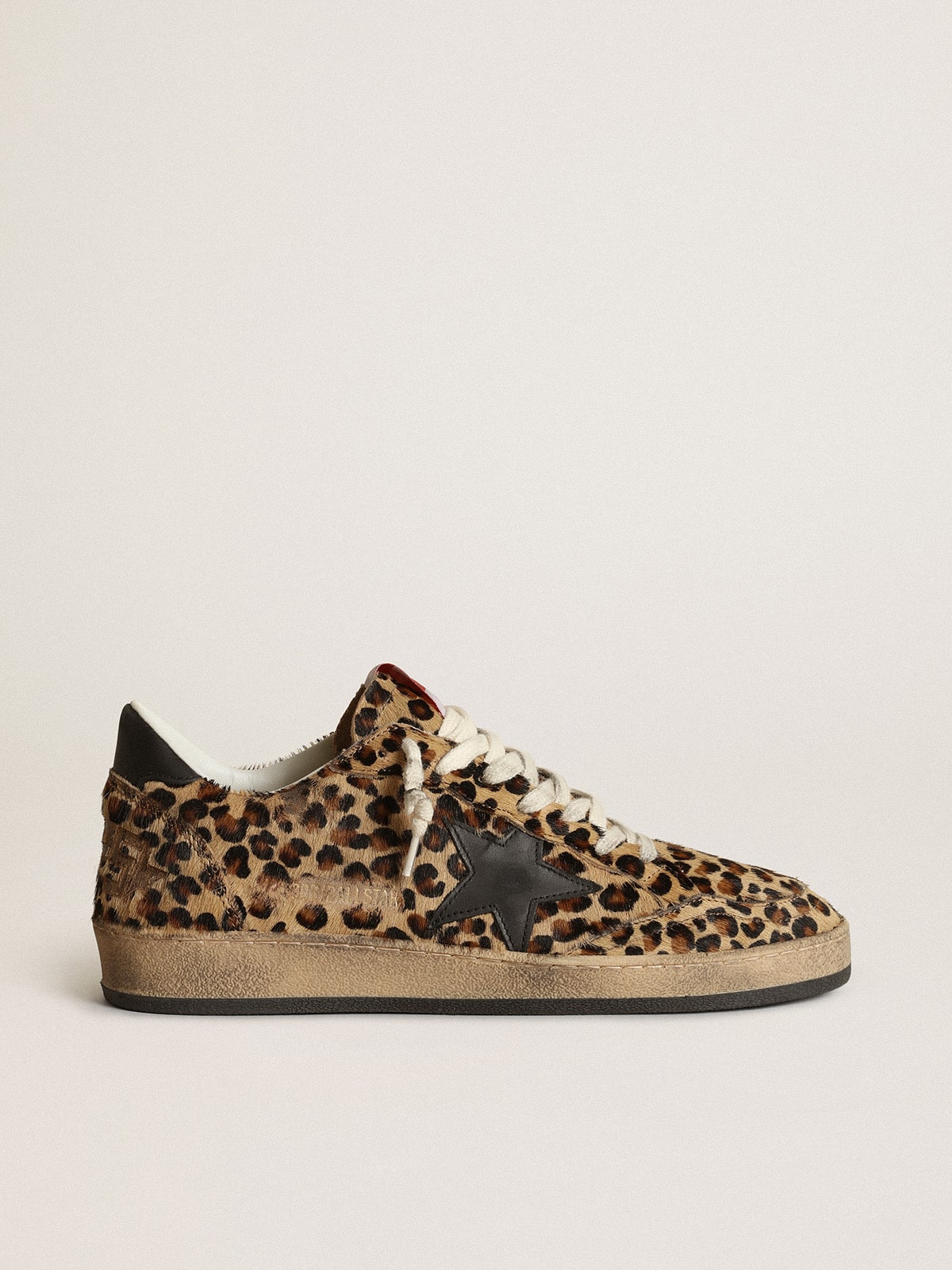 Golden Goose Women’s Ball Star In Leo-Print Pony Skin, Black Leather Star And Heel Tab - Mind Türkiye