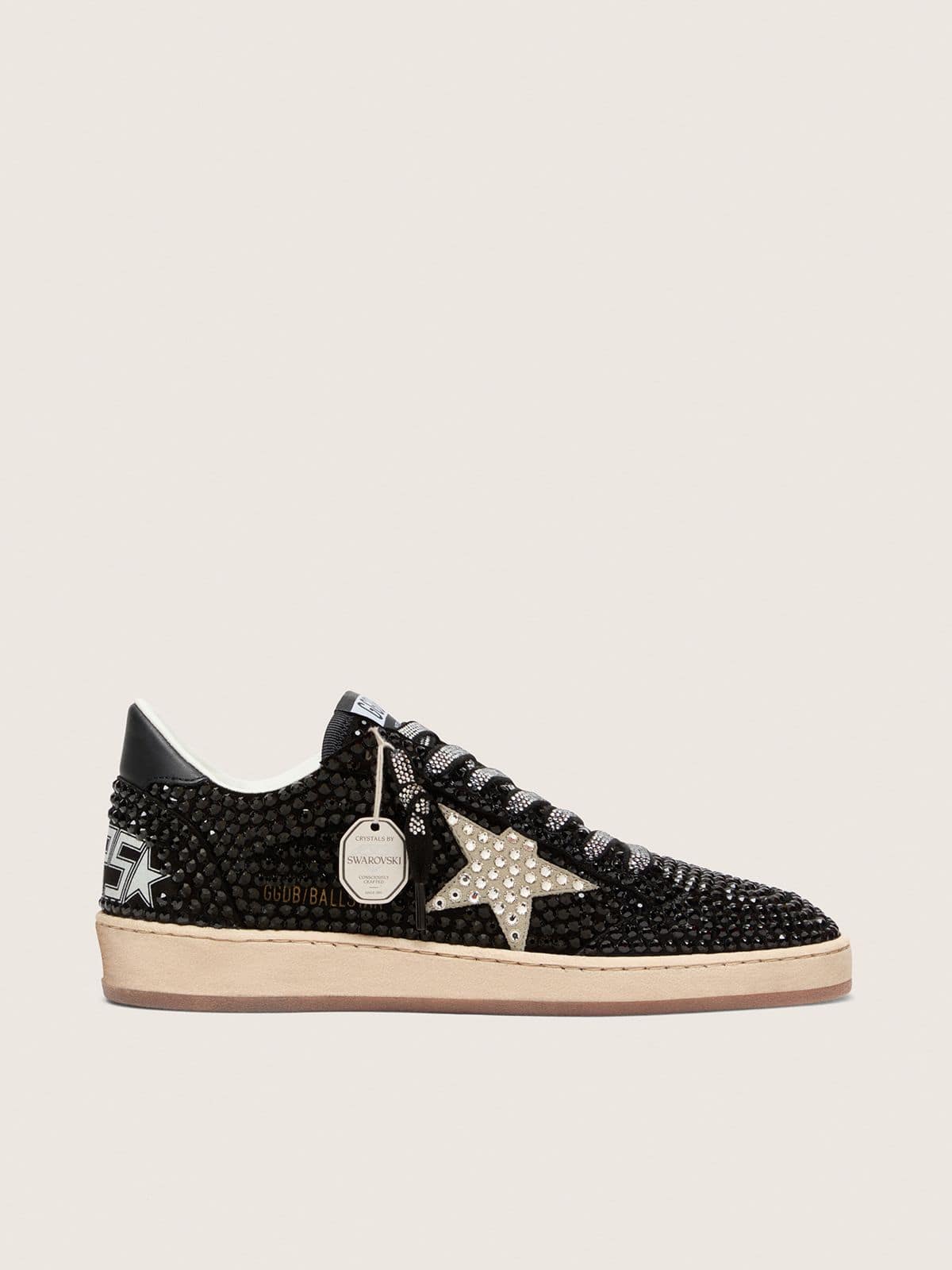 Golden Goose Ball Star In Black Suede With White Star And Swarovski Crystals