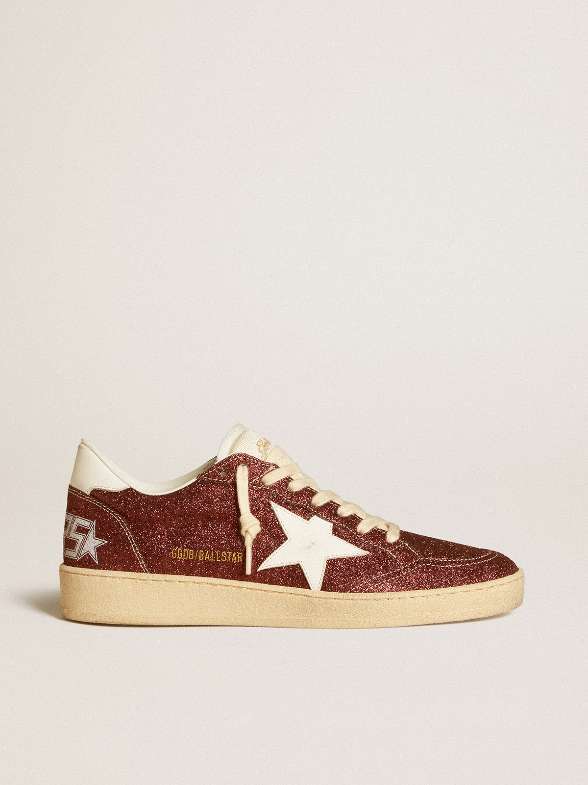 Golden Goose Ball Star In Burgundy Glitter With White Leather Star And Heel Tab