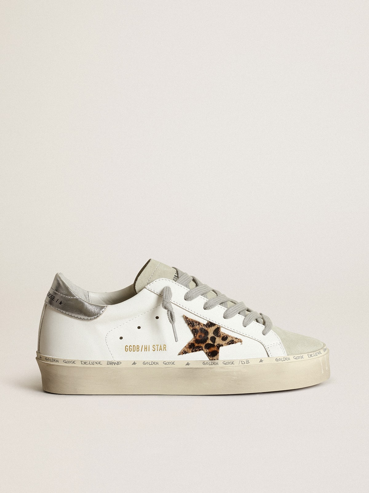 Golden Goose Women’s Hi Star With Star In Leopard Print Pony Skin And Silver Heel