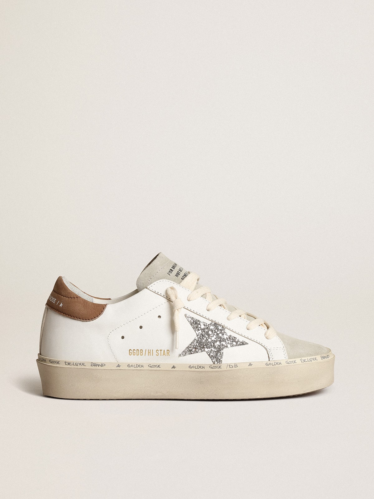 Golden Goose Women’s Hi Star With Silver Glitter Star And Dove-Gray Nubuck Heel Tab - Mind Türkiye