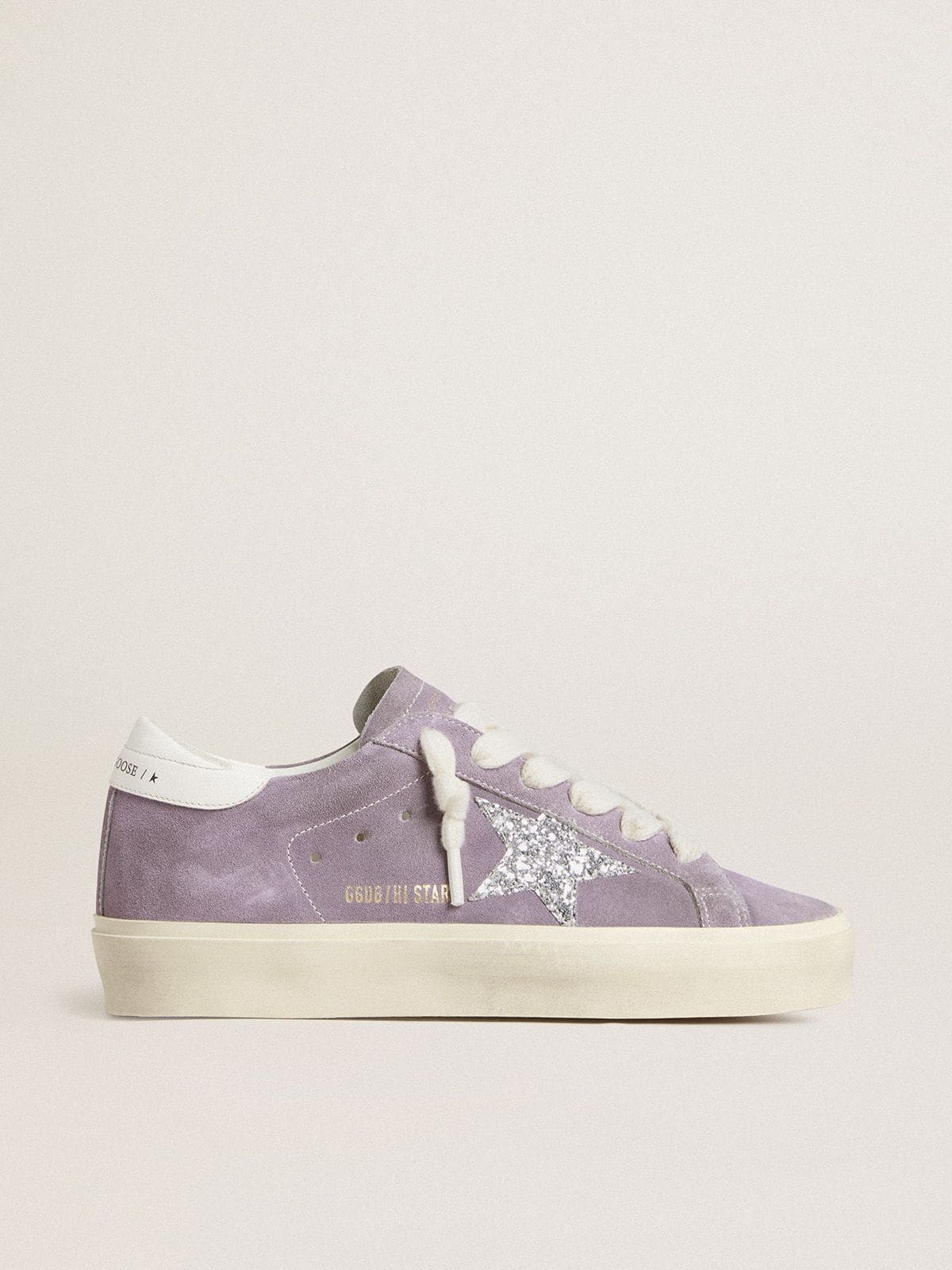 Golden Goose Women’s Hi Star In Purple Suede With Silver Glitter Star