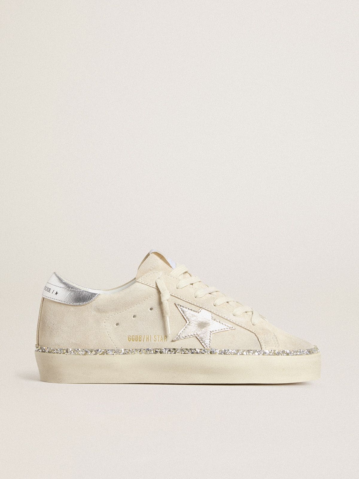 Golden Goose Hi Star In Suede With Silver Metallic Leather Star And Heel Tab