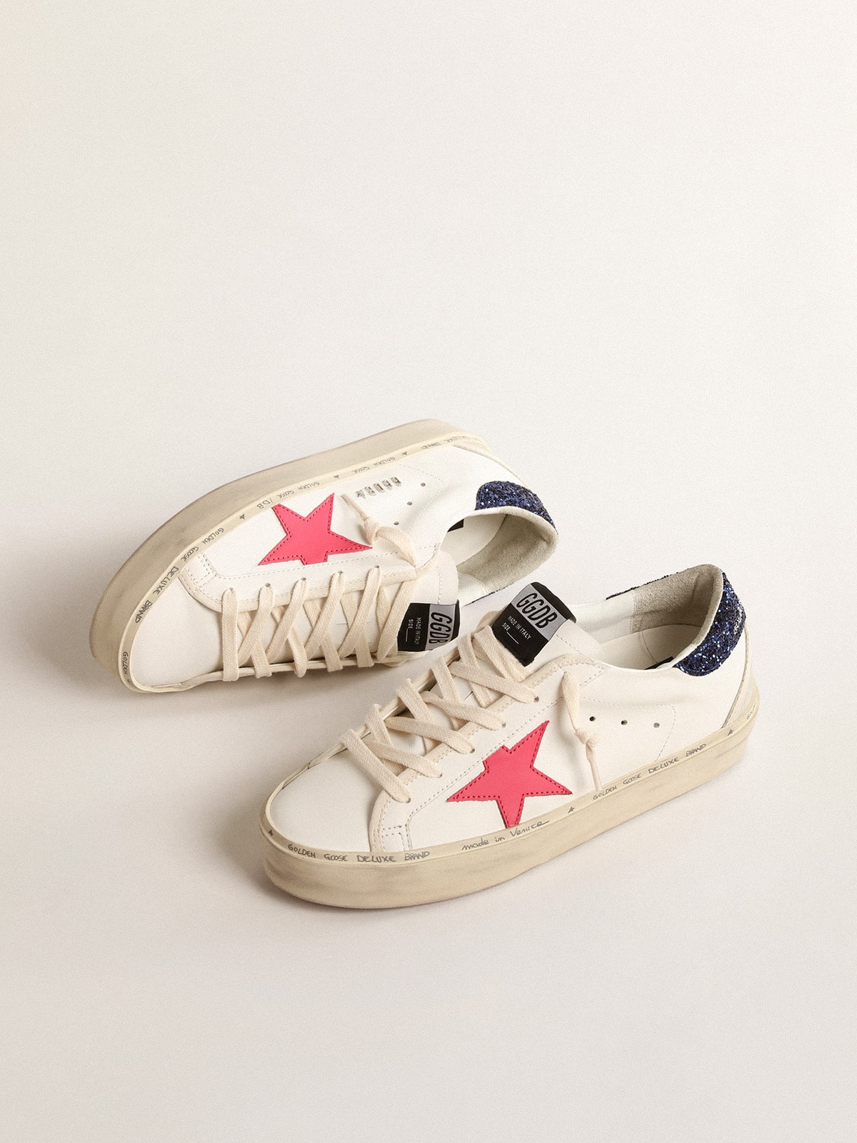 Golden Goose Hi Star With Fuchsia Leather Star And Blue Glitter Heel Tab - Mind Türkiye