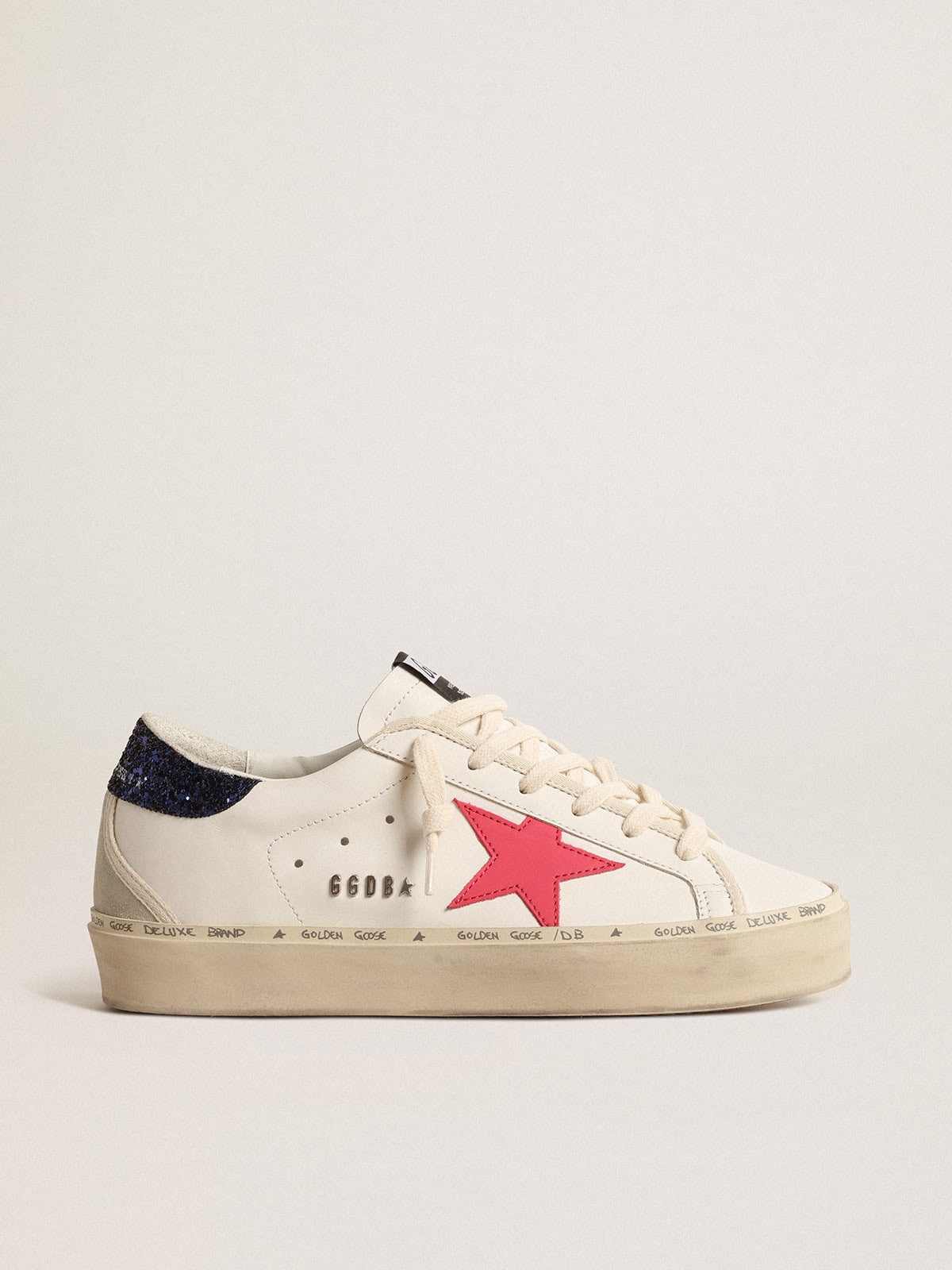 Golden Goose Hi Star With Fuchsia Leather Star And Blue Glitter Heel Tab