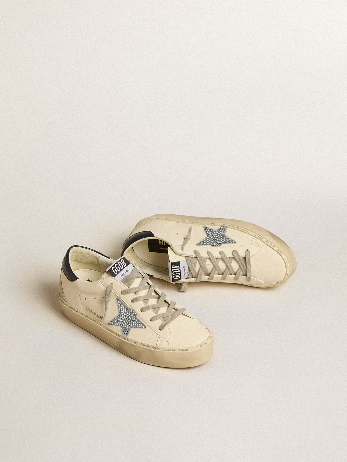 Golden Goose Hi Star In Nappa With Swarovski Crystal Star And Dark Blue Leather Heel Tab - Mind Türkiye