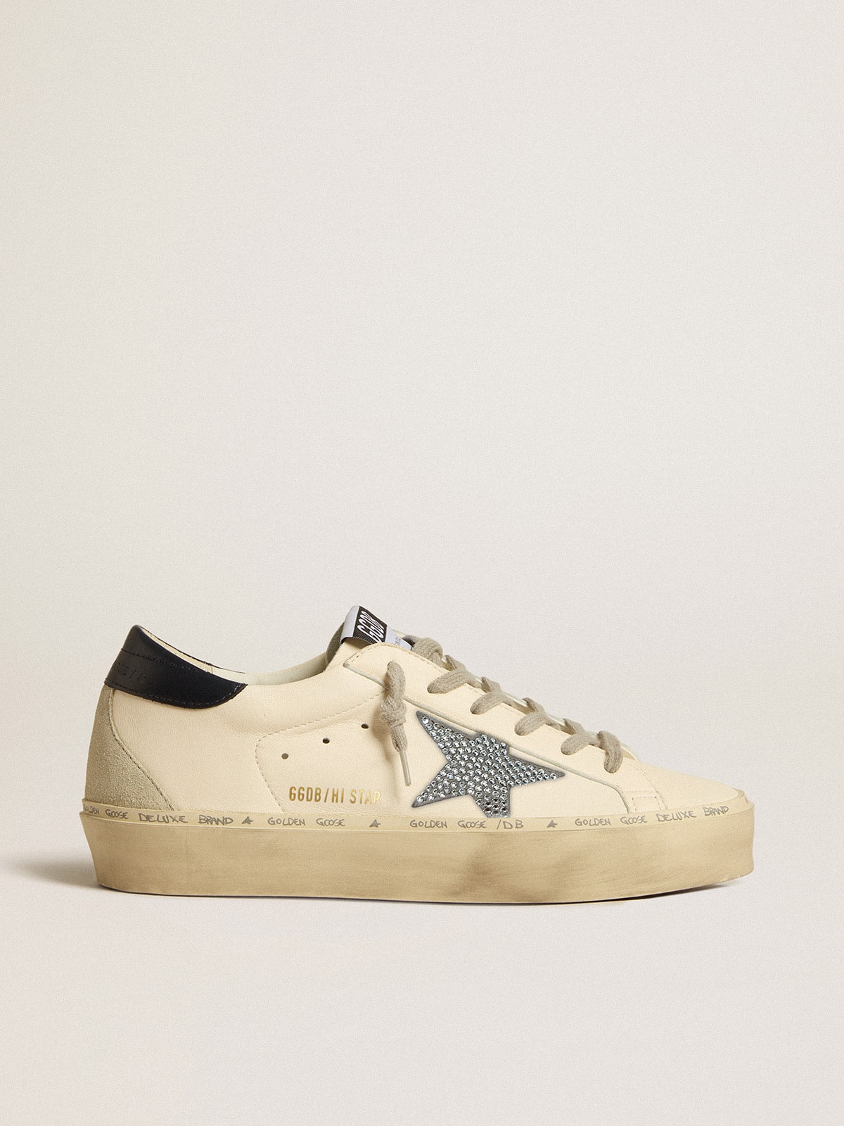 Golden Goose Hi Star In Nappa With Swarovski Crystal Star And Dark Blue Leather Heel Tab - Mind Türkiye