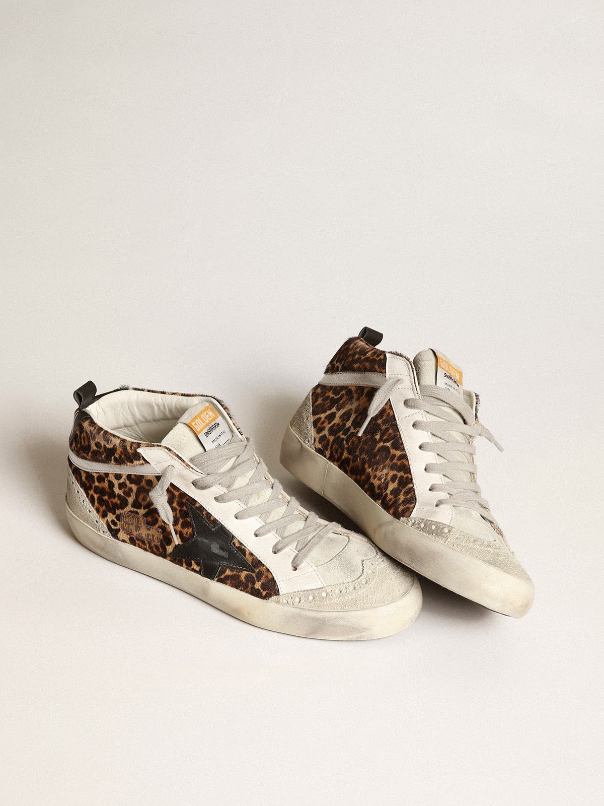 Golden Goose Women’s Mid Star In Leopard Print Pony Skin With Black Star - Mind Türkiye