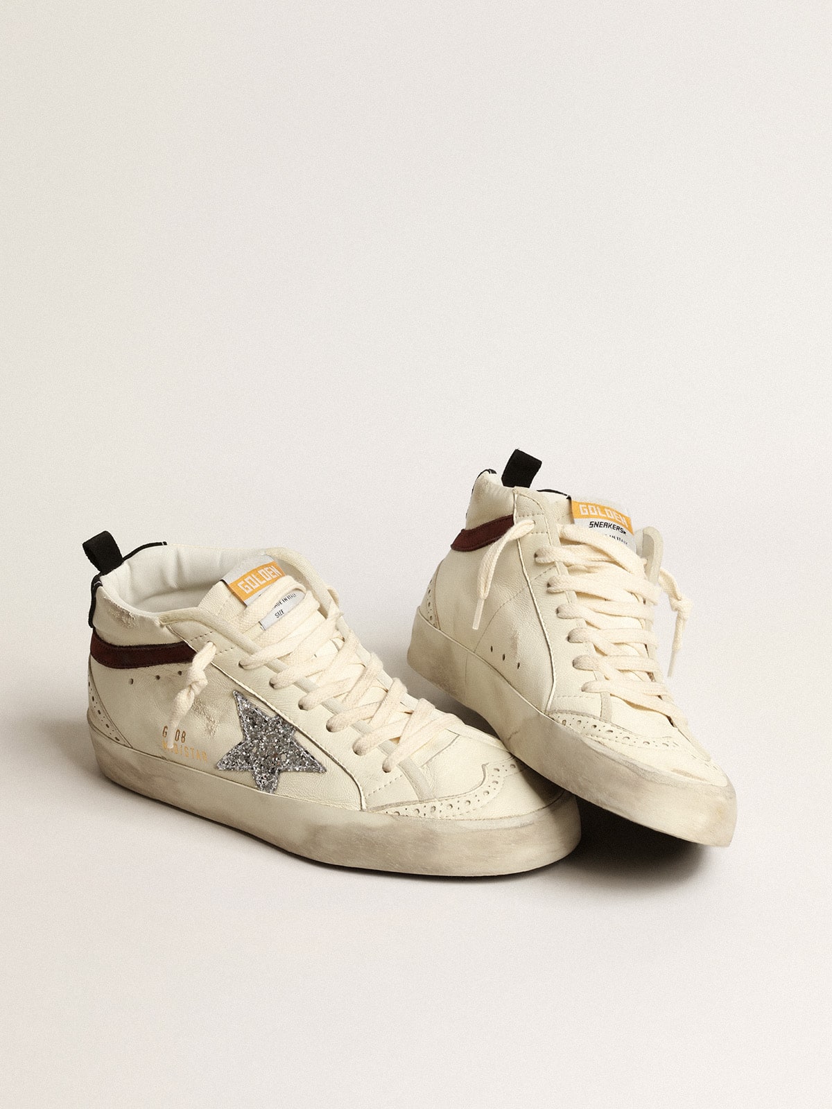 Golden Goose Mid Star LTD In White Nappa Leather With Silver Glitter Star - Mind Türkiye