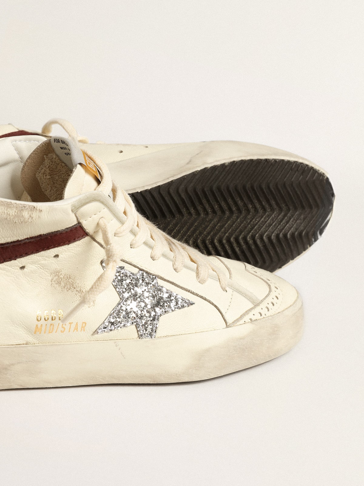 Golden Goose Mid Star LTD In White Nappa Leather With Silver Glitter Star - Mind Türkiye