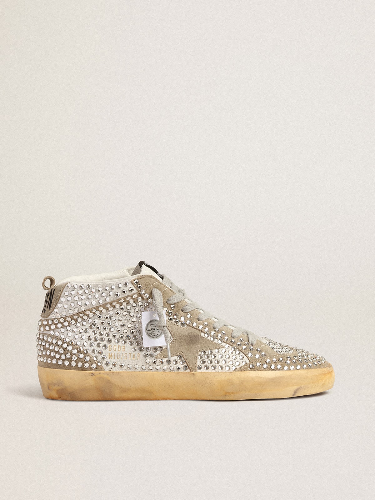 Golden Goose Women’s Mid Star In White And Dove-Gray Suede With Swarovski Crystals - Mind Türkiye