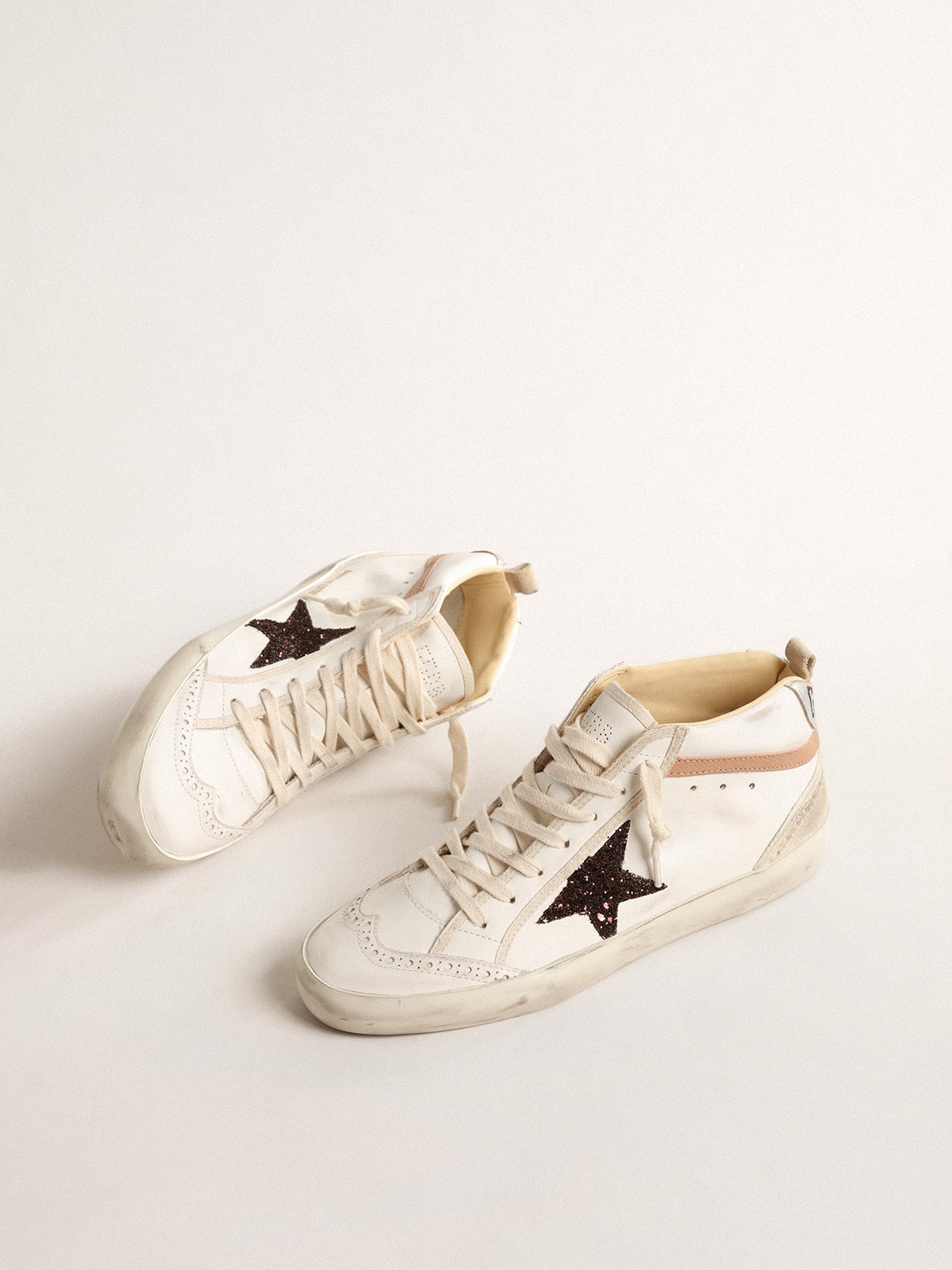 Golden Goose Mid Star In Nappa With Glitter Star And Nude Leather Flash - Mind Türkiye