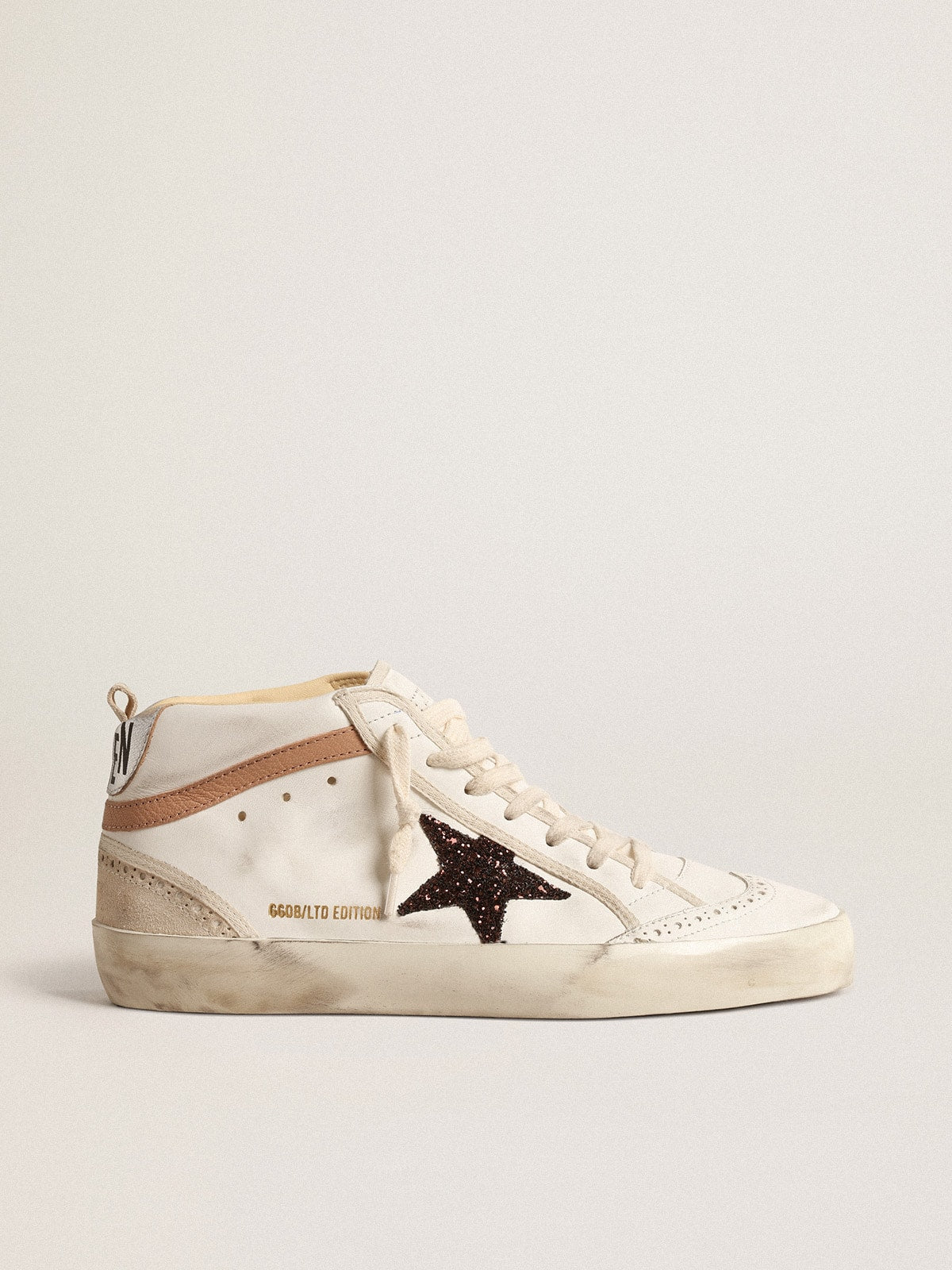 Golden Goose Mid Star In Nappa With Glitter Star And Nude Leather Flash - Mind Türkiye