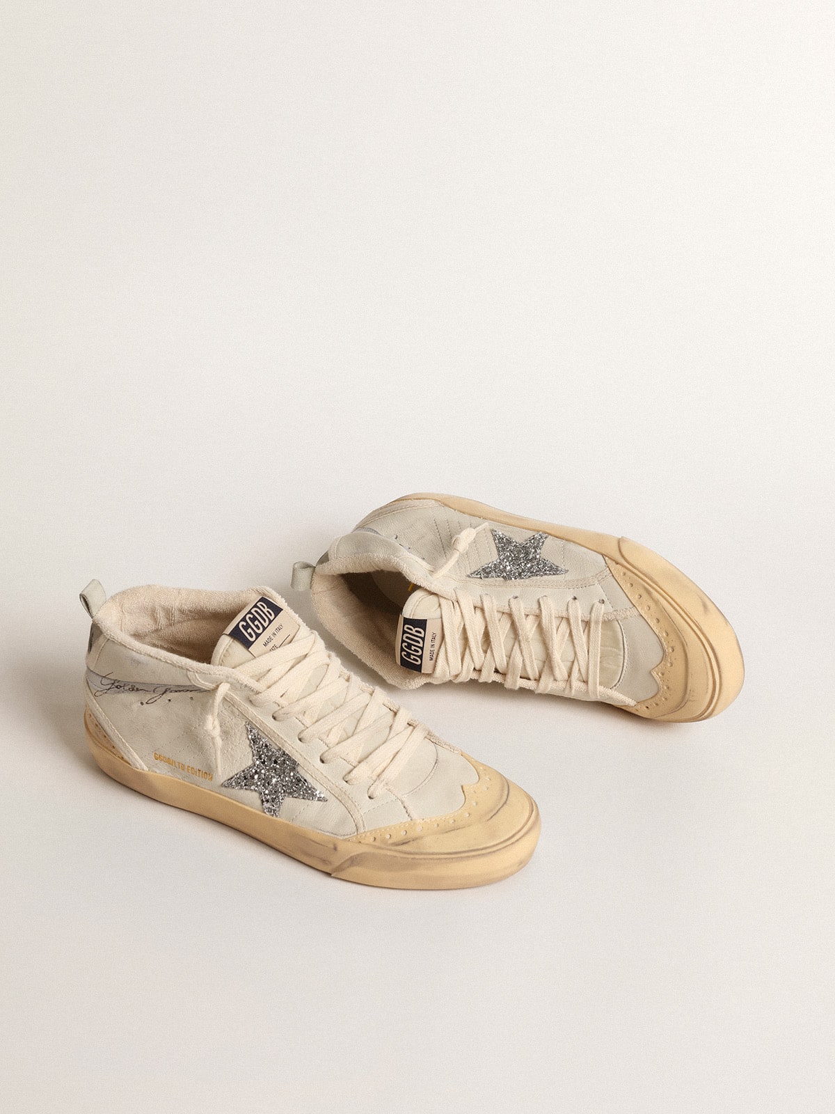 Golden Goose Mid Star With Glitter Star And Metallic Leather Flash - Mind Türkiye