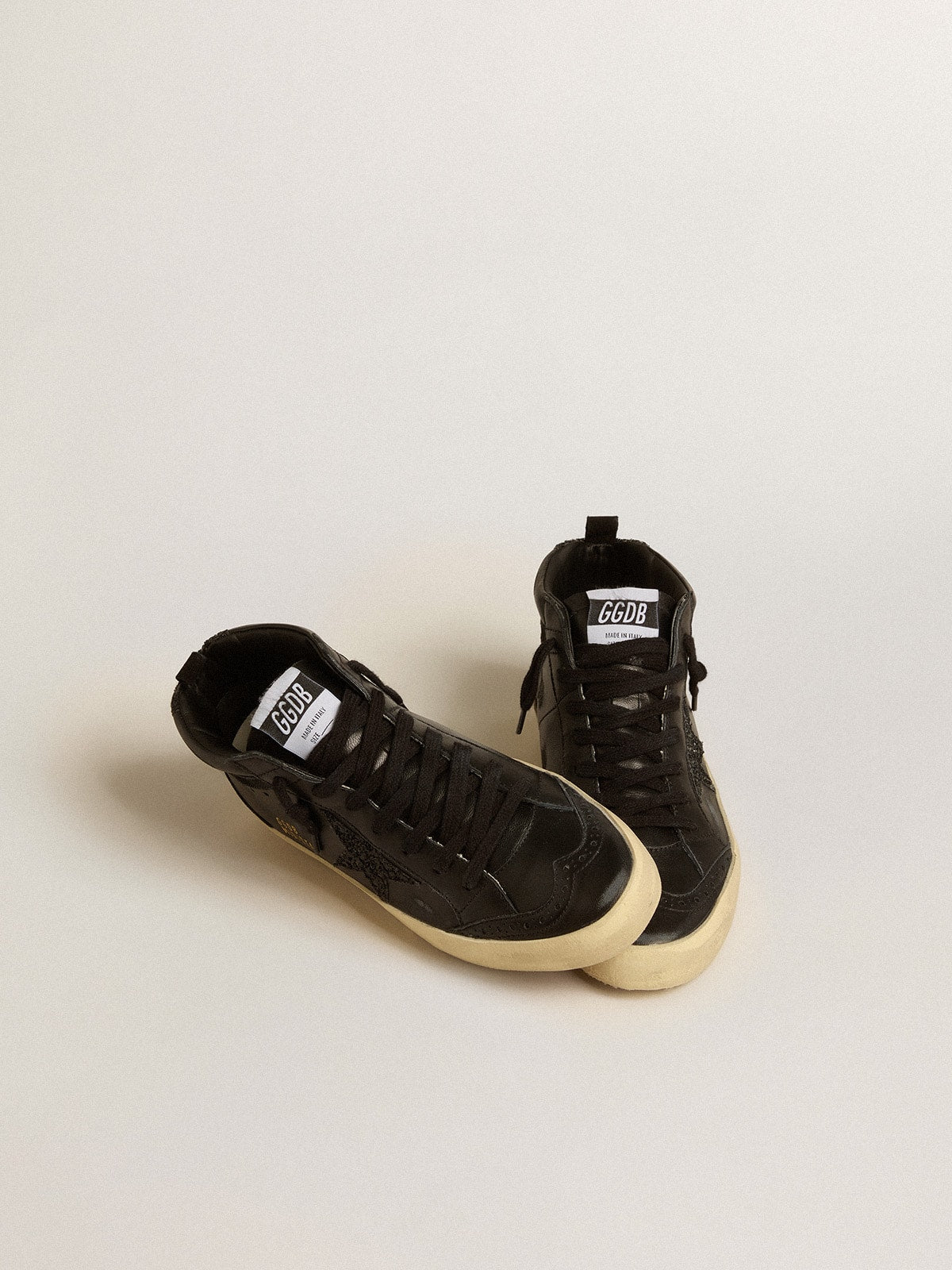 Golden Goose Women’s Mid Star In Black Nappa With Black Glitter Star And Suede Flash - Mind Türkiye