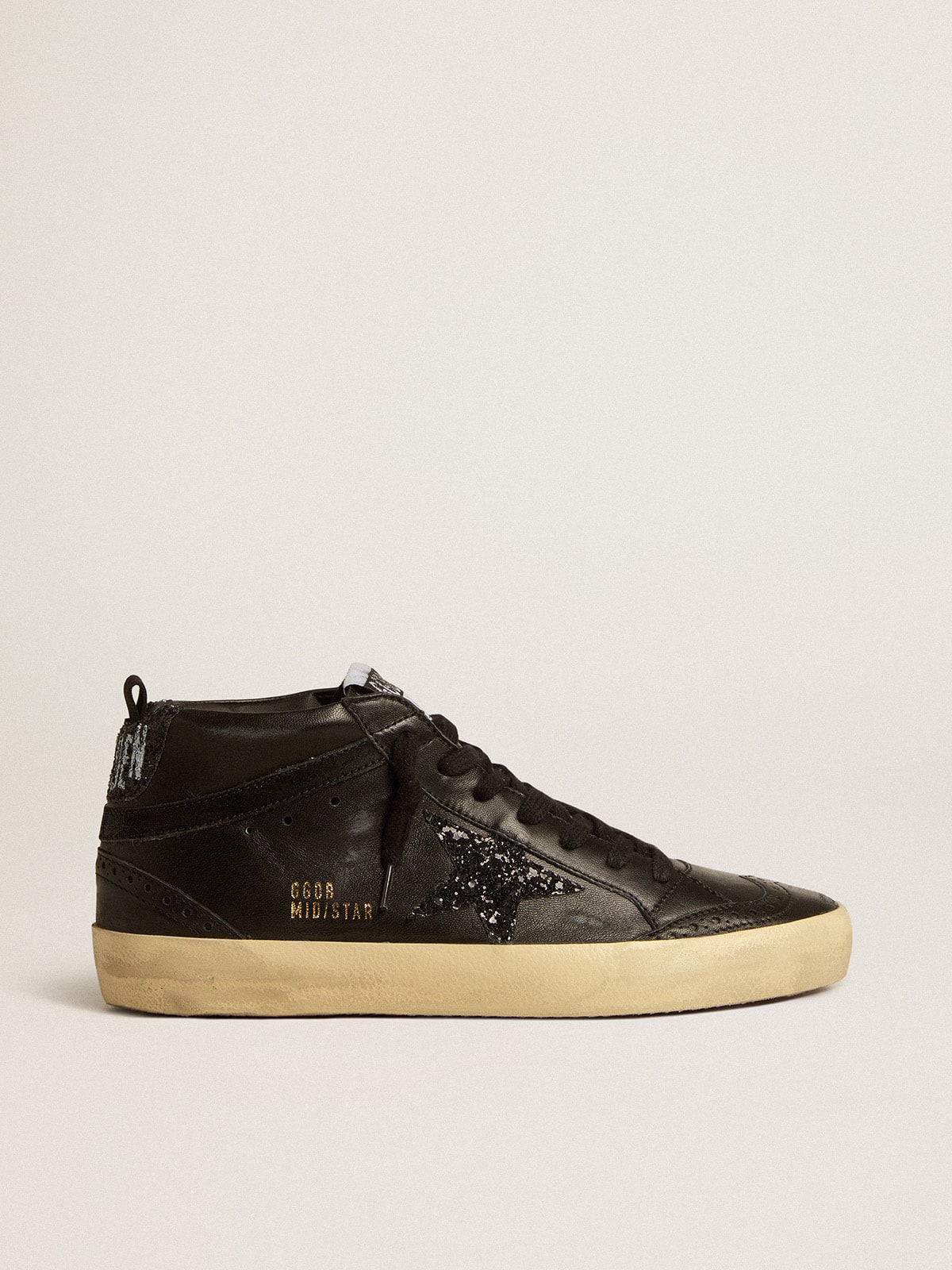 Golden Goose Women’s Mid Star In Black Nappa With Black Glitter Star And Suede Flash - Mind Türkiye