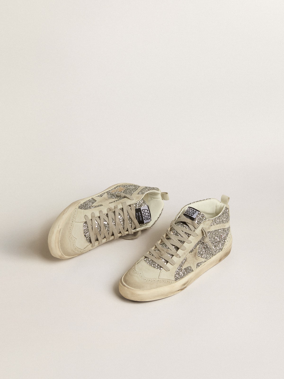 Golden Goose Mid Star In Silver Glitter With Ice-Gray Suede Star And Flash - Mind Türkiye