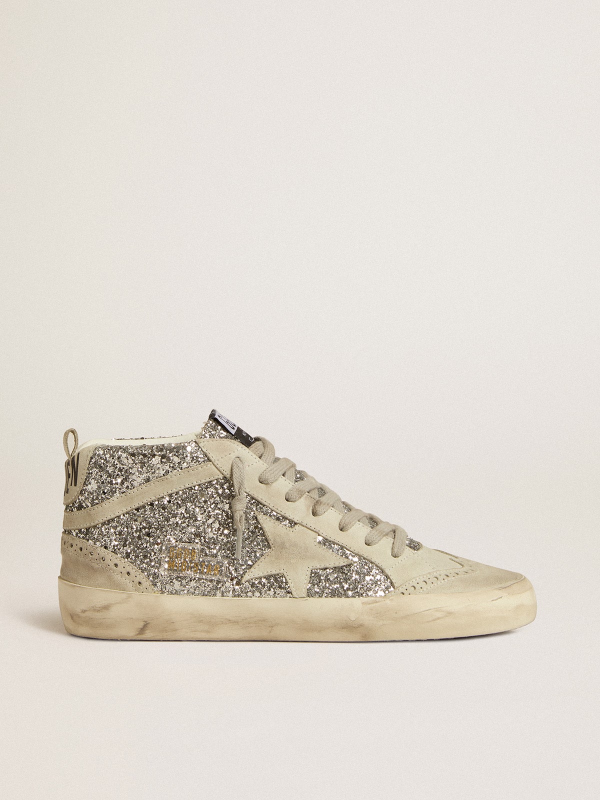 Golden Goose Mid Star In Silver Glitter With Ice-Gray Suede Star And Flash - Mind Türkiye