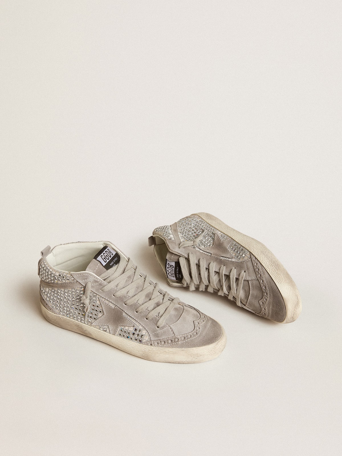 Golden Goose Mid Star In Silver Suede With Swarovski Crystals And Suede Star - Mind Türkiye