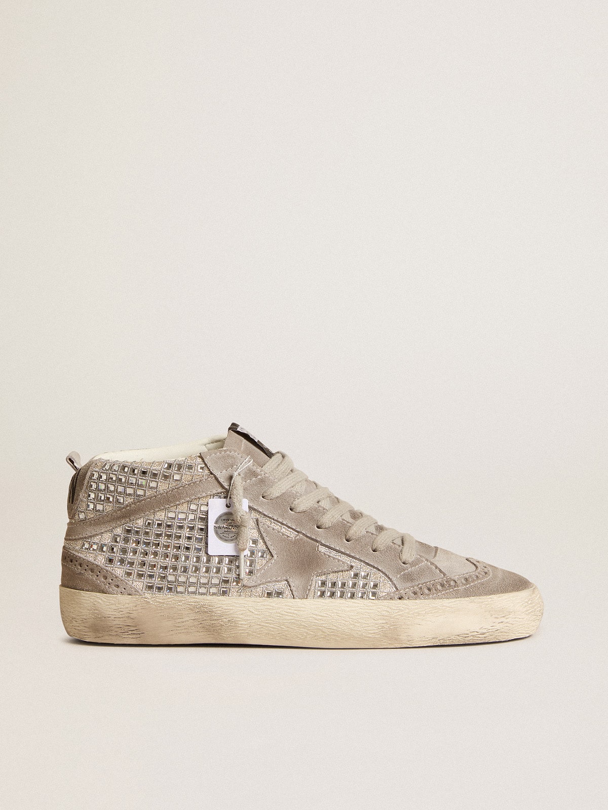 Golden Goose Mid Star In Silver Suede With Swarovski Crystals And Suede Star - Mind Türkiye