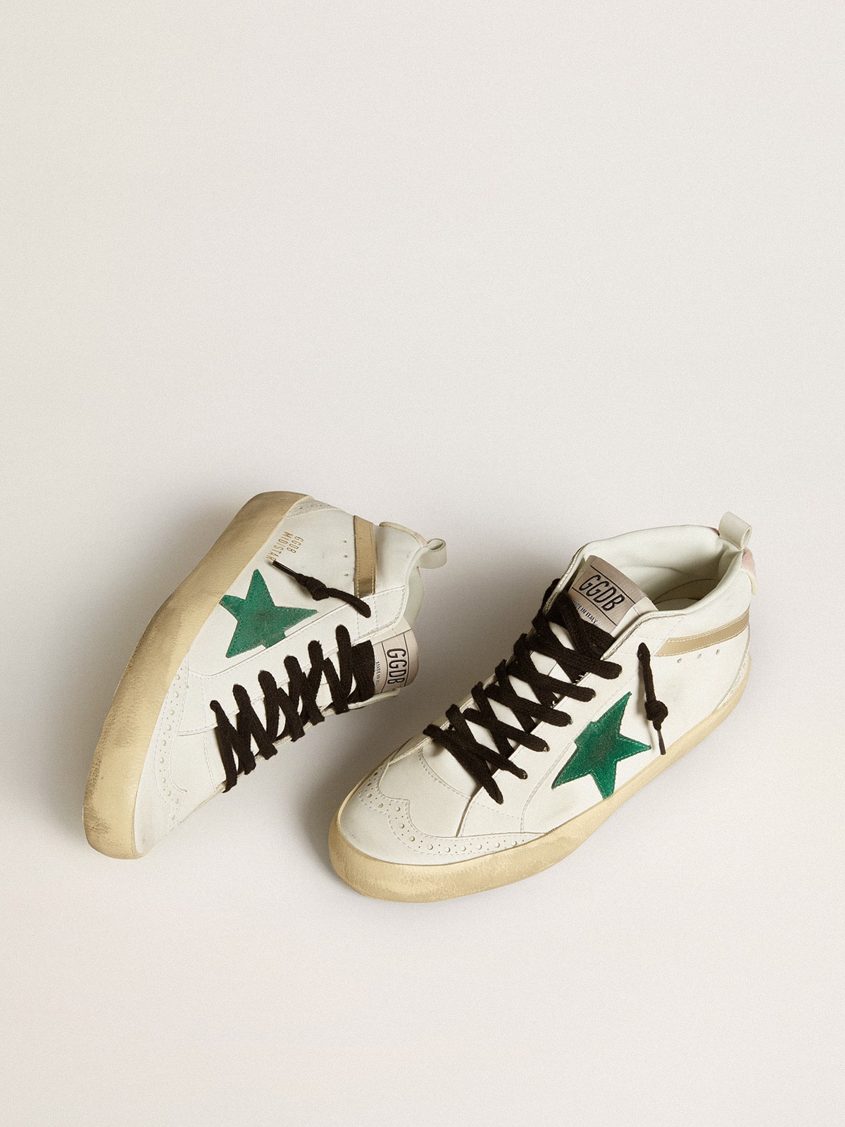 Golden Goose Women’s Bio-Based Mid Star With Green Suede Star And Pink Suede Heel Tab - Mind Türkiye