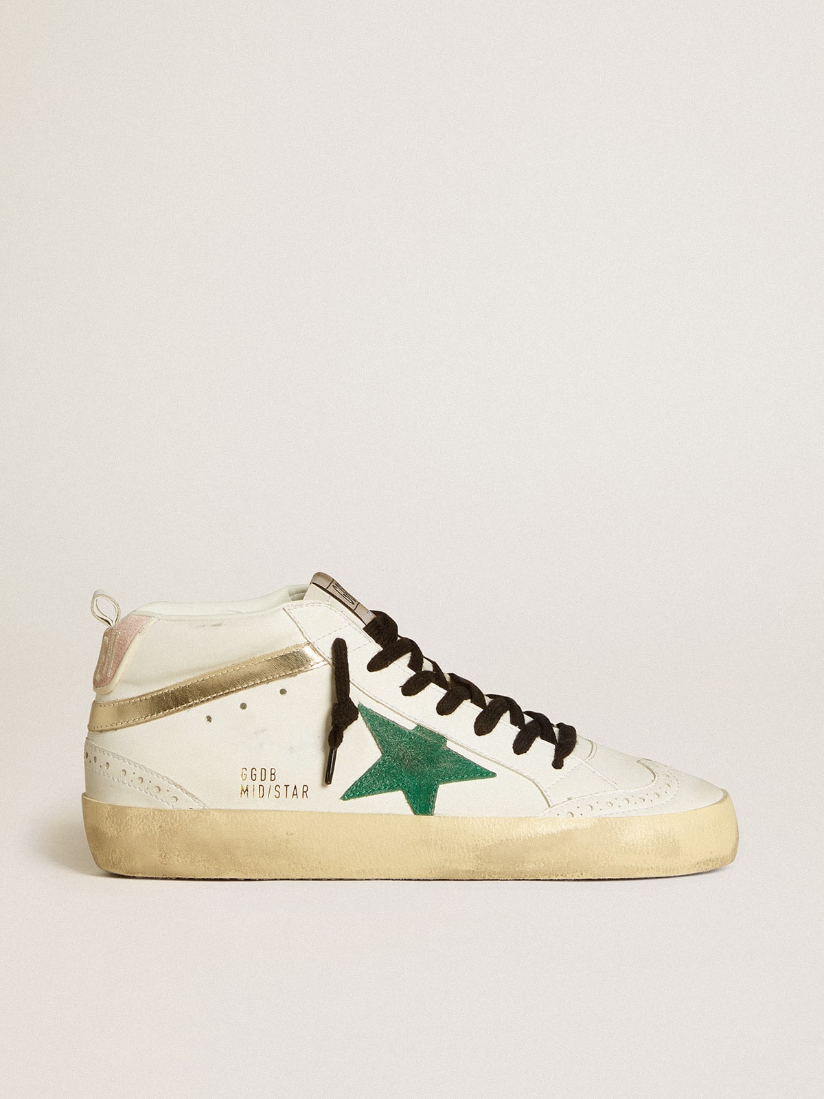 Golden Goose Women’s Bio-Based Mid Star With Green Suede Star And Pink Suede Heel Tab