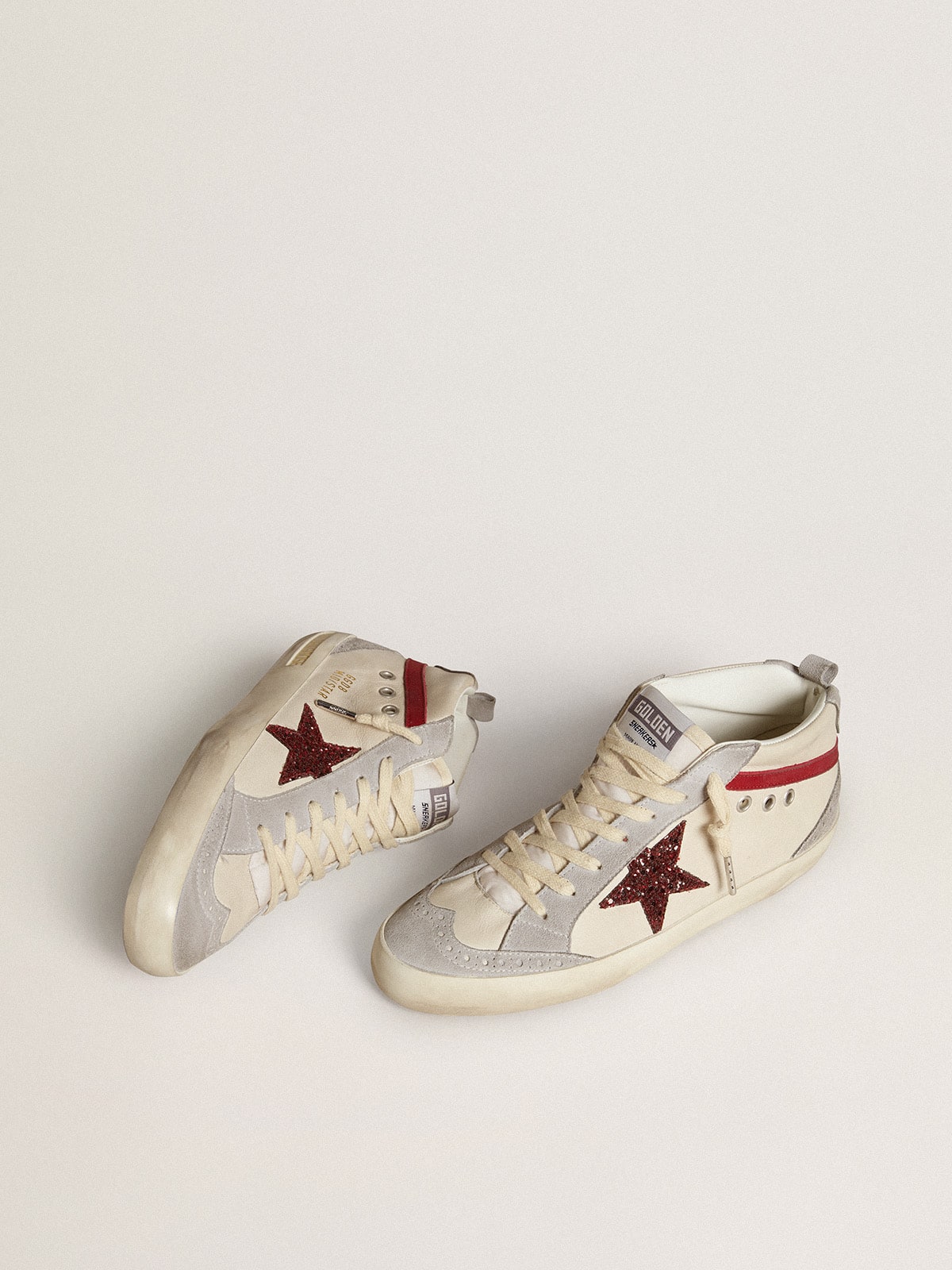 Golden Goose Women’s Mid Star In Leather With Glitter Star And Red Nubuck Flash - Mind Türkiye