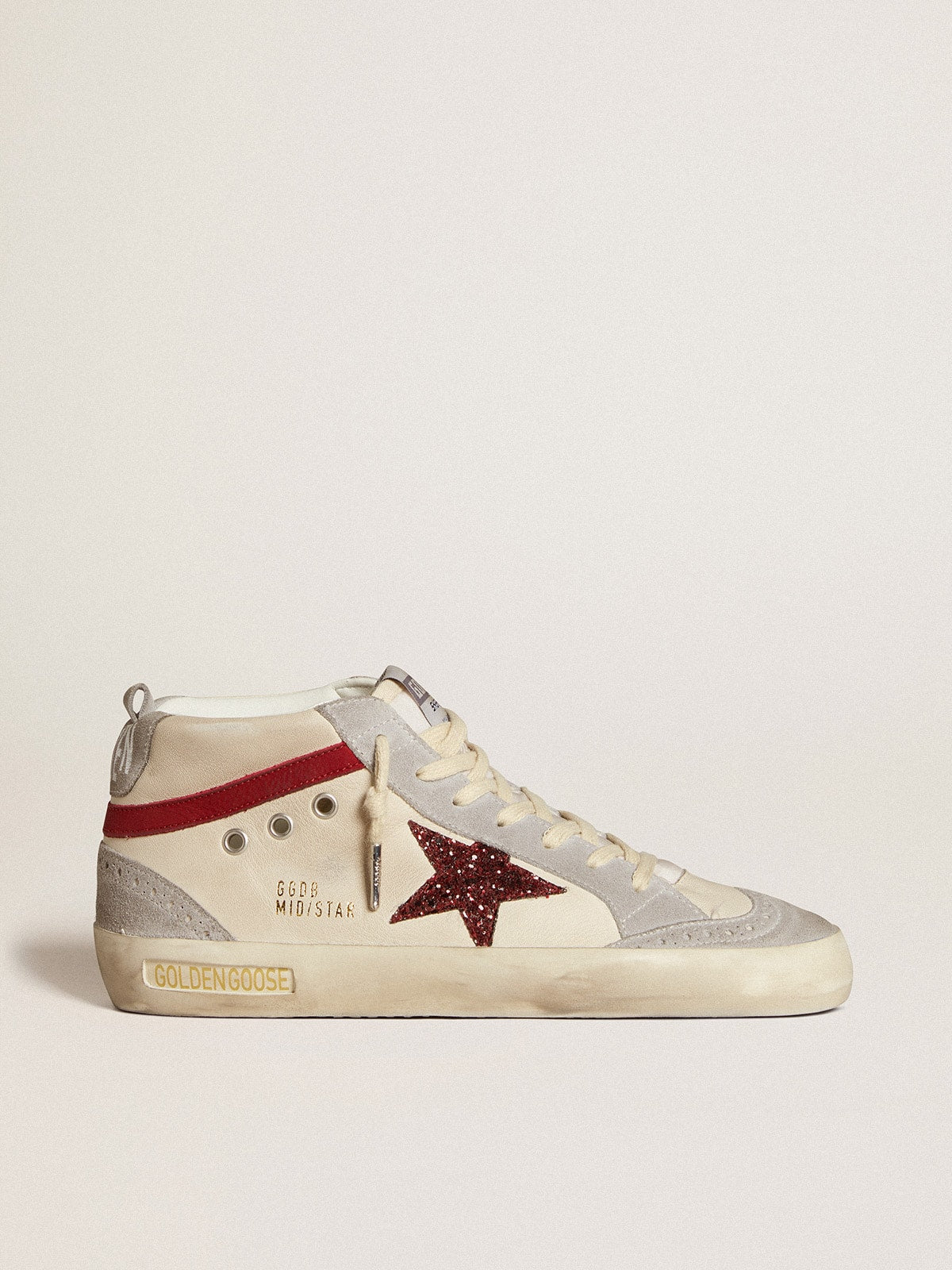 Golden Goose Women’s Mid Star In Leather With Glitter Star And Red Nubuck Flash