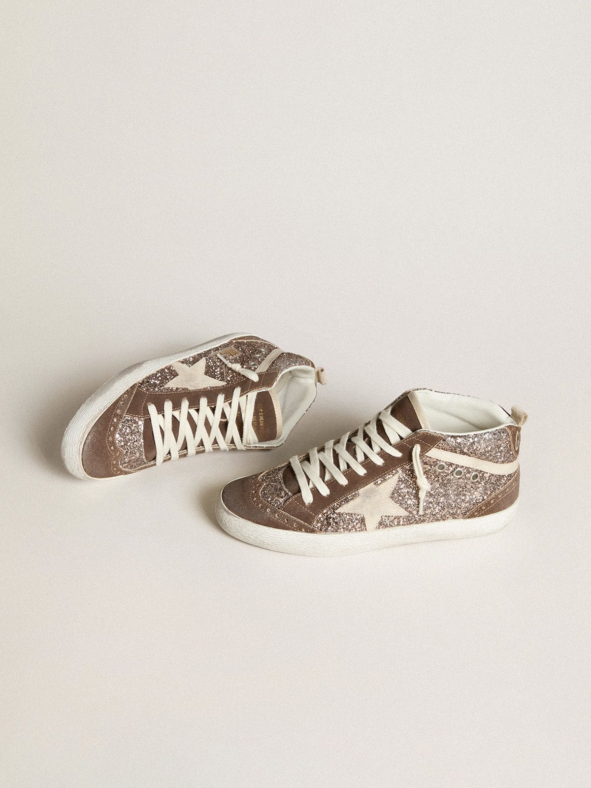 Golden Goose Women’s Mid Star In Glitter With Pearl Suede Star And Brown Suede Inserts - Mind Türkiye