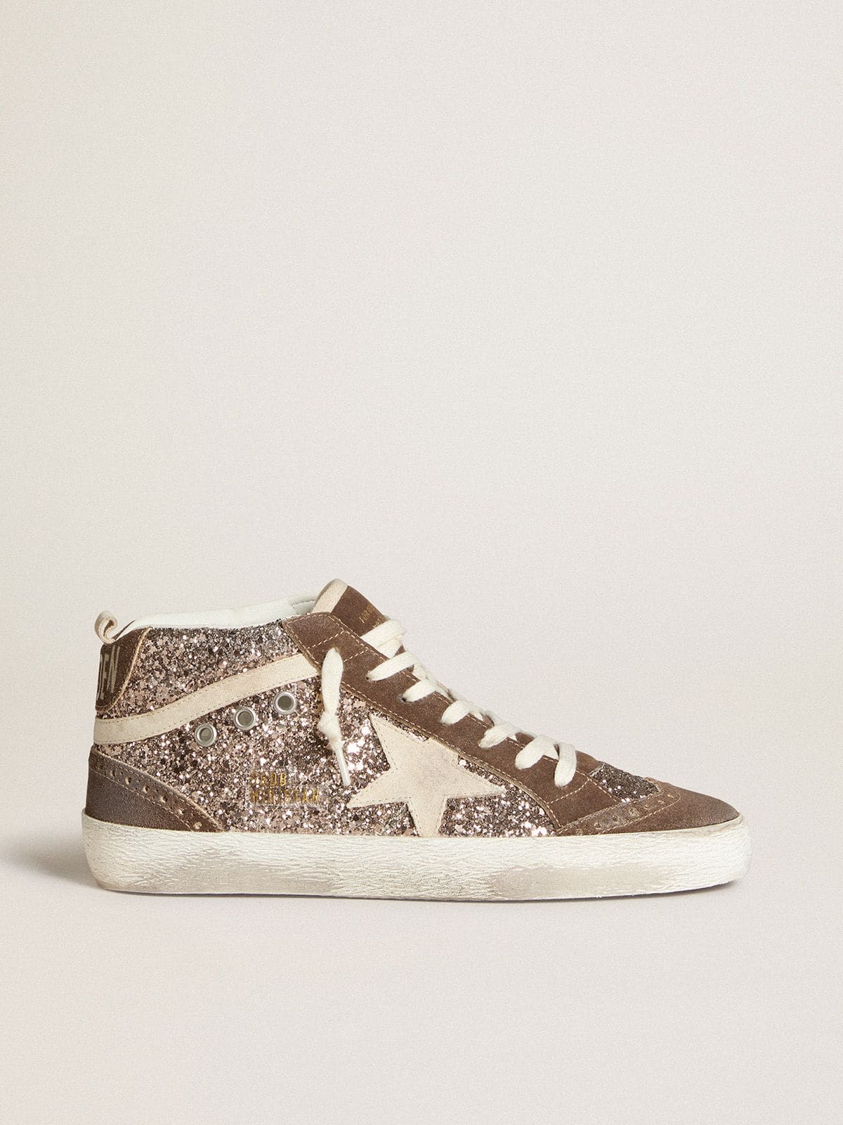 Golden Goose Women’s Mid Star In Glitter With Pearl Suede Star And Brown Suede Inserts - Mind Türkiye