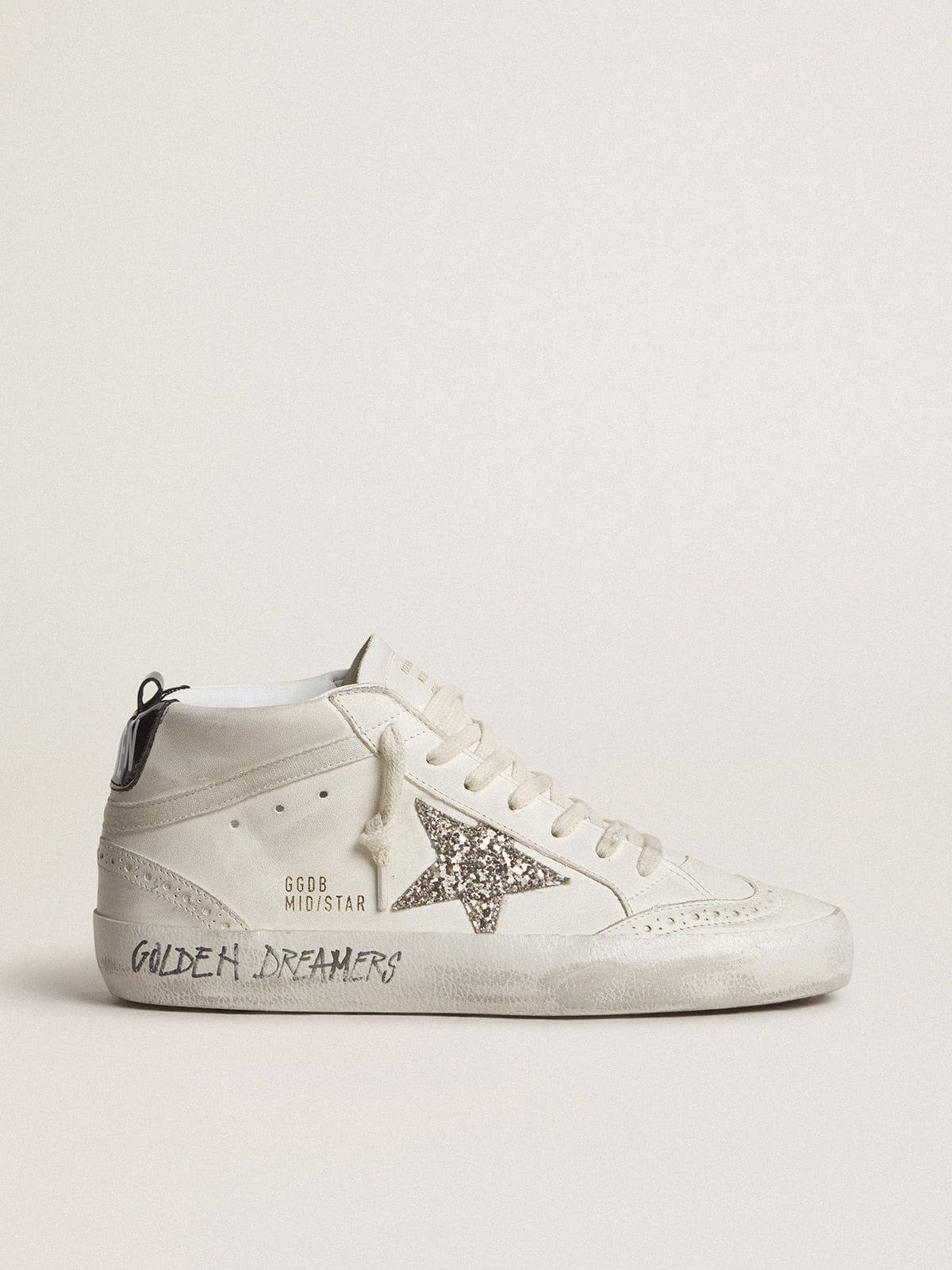 Golden Goose Women’s Mid Star With Silver Glitter Star And Black Laminated Heel Tab - Mind Türkiye