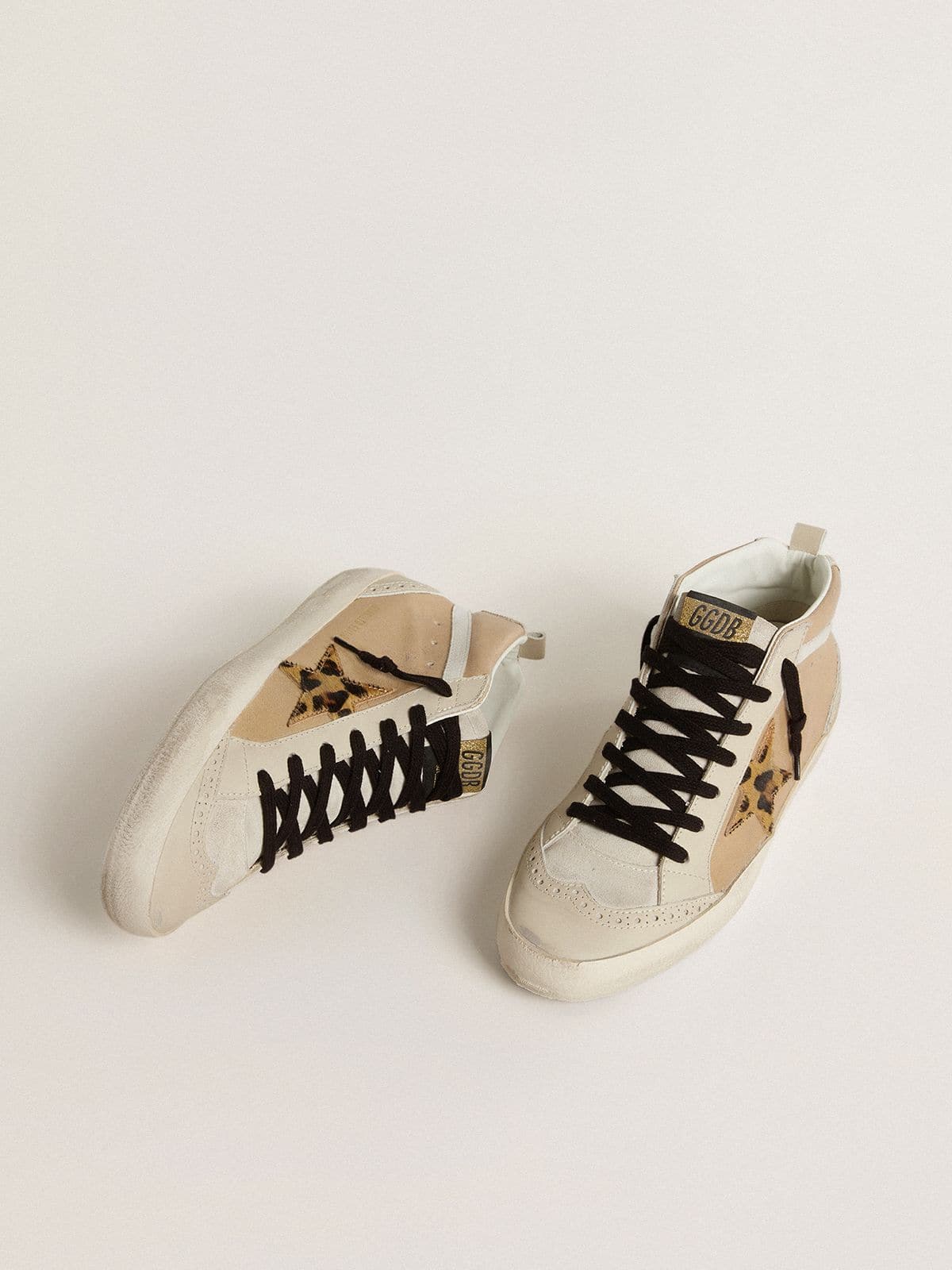 Golden Goose Women’s Mid Star In Beige Naplak Leather With Leopard-Print Pony Skin Star - Mind Türkiye
