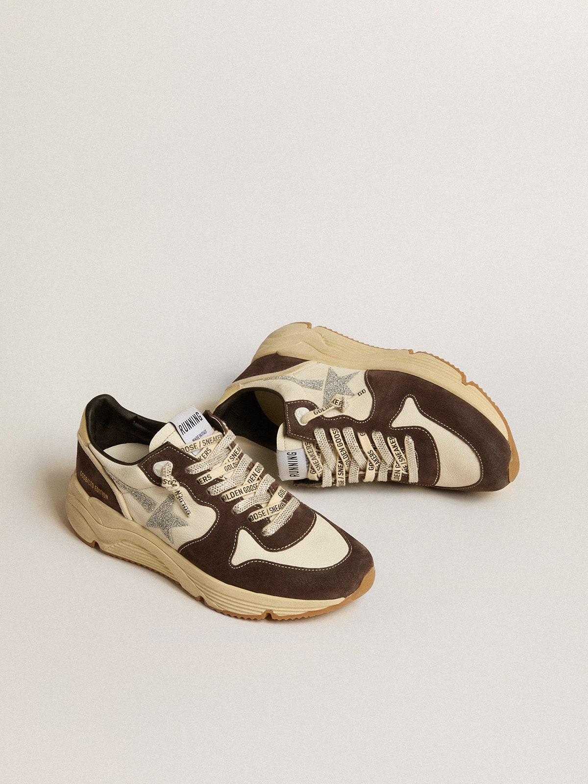 Golden Goose Women’s Running Sole In Nappa And Brown Suede With A Swarovski Crystal Star - Mind Türkiye