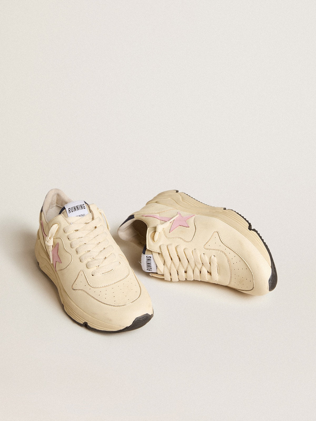 Golden Goose Women’s Running Sole In Nappa Leather With Pink Leather Star And Blue Leather Heel Tab - Mind Türkiye