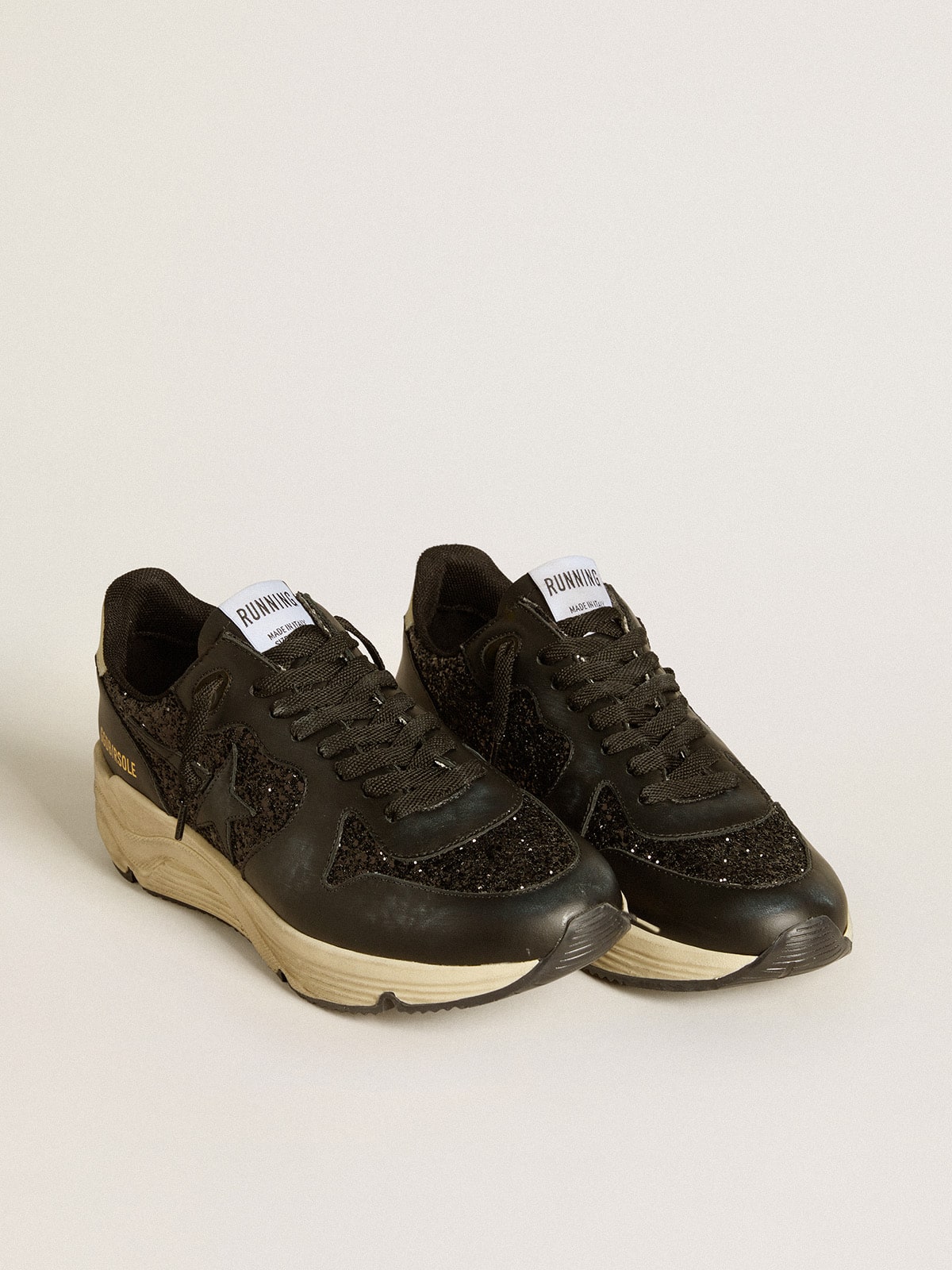 Golden Goose Women’s Running Sole In Black Glitter With Leather Star And Nubuck Heel Tab - Mind Türkiye