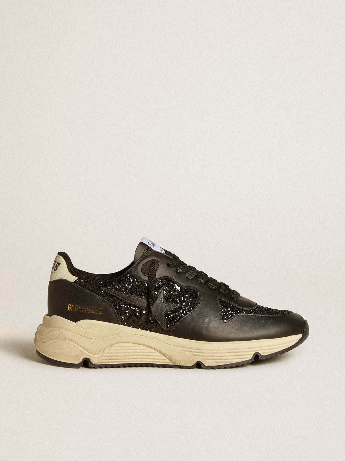 Golden Goose Women’s Running Sole In Black Glitter With Leather Star And Nubuck Heel Tab - Mind Türkiye