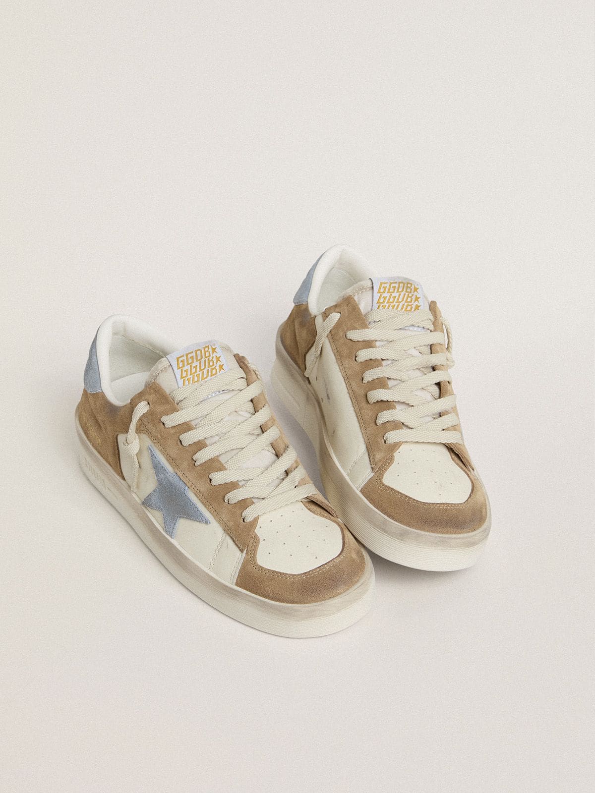 Golden Goose Stardan LTD In White Leather And Tobacco Suede With Light Blue Suede Star And Heel Tab - Mind Türkiye