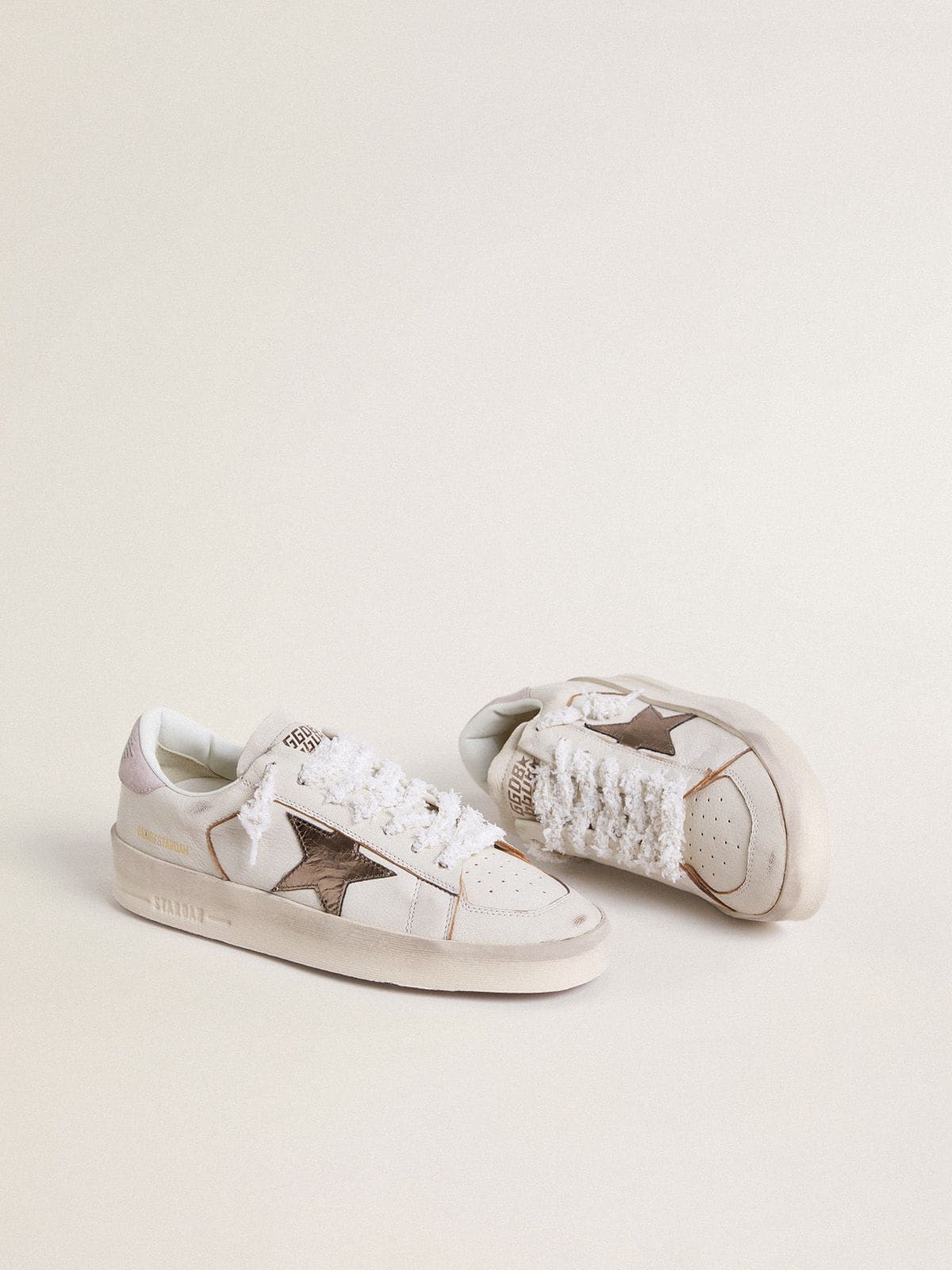 Golden Goose Stardan In Nappa Leather With Metallic Silver Leather Star And Pink Suede Heel Tab - Mind Türkiye