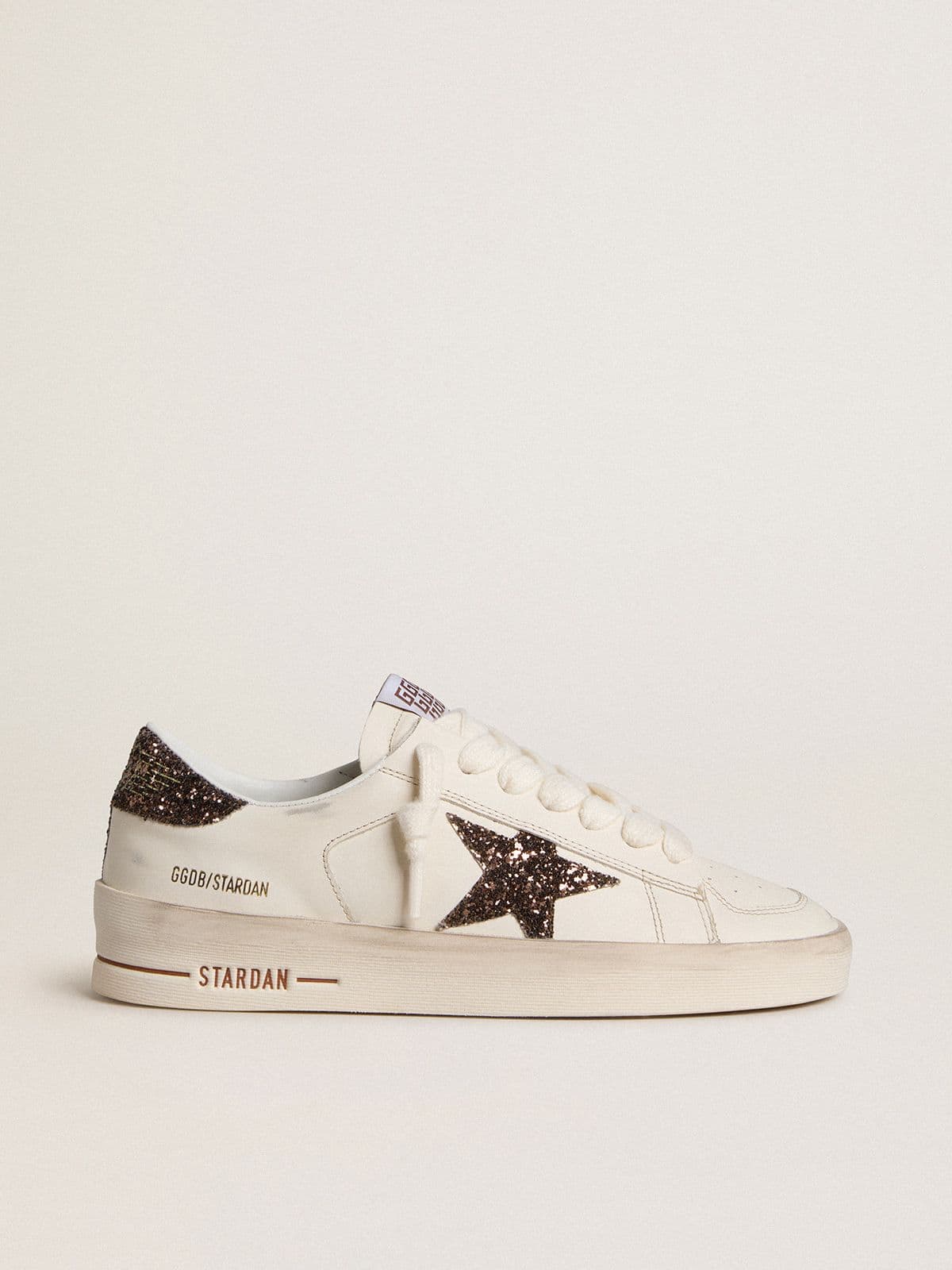 Golden Goose Women’s Stardan In White Leather With Brown Glitter Star And Heel Tab - Mind Türkiye