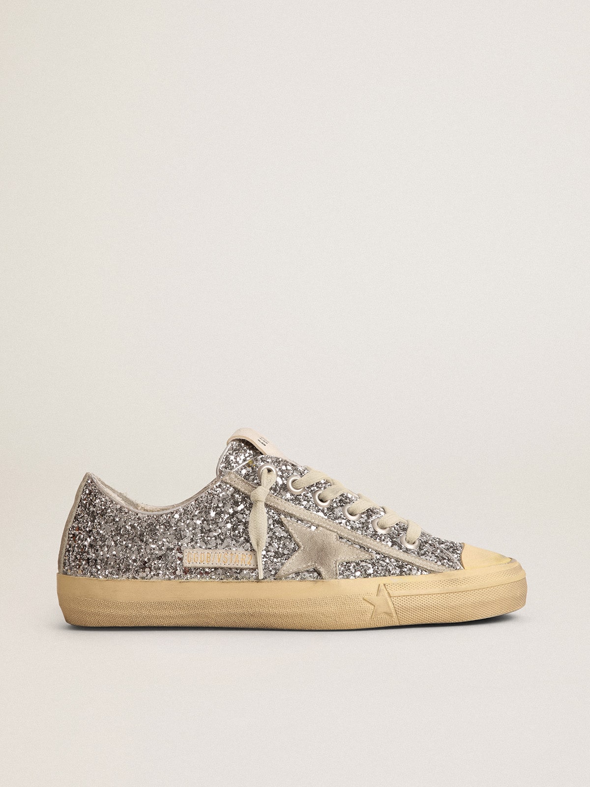 Golden Goose Women’s V-Star In Silver Glitter With Ice-Gray Suede Star - Mind Türkiye
