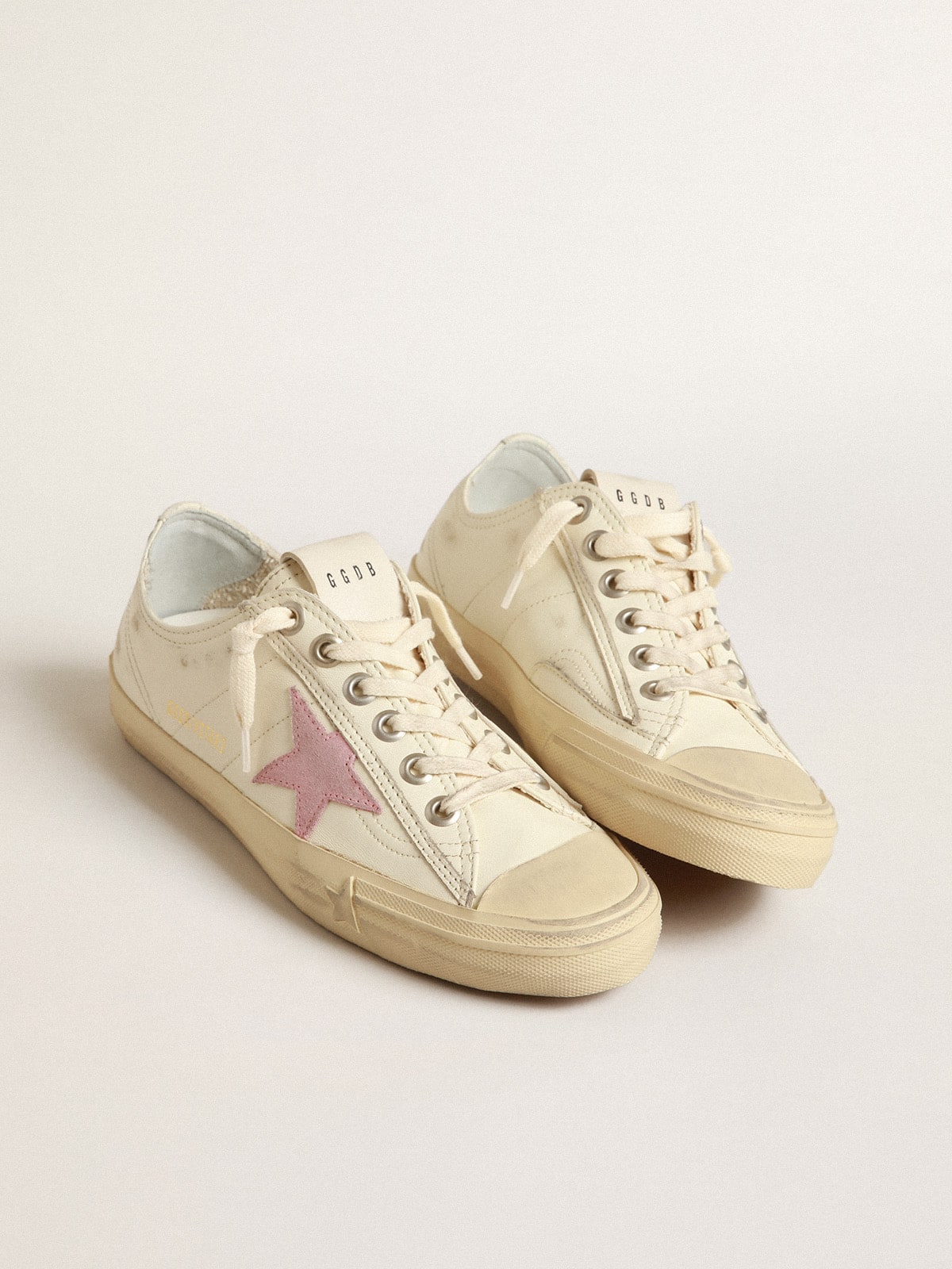 Golden Goose V-Star In Beige Nappa Leather With Old-Rose Suede Star - Mind Türkiye