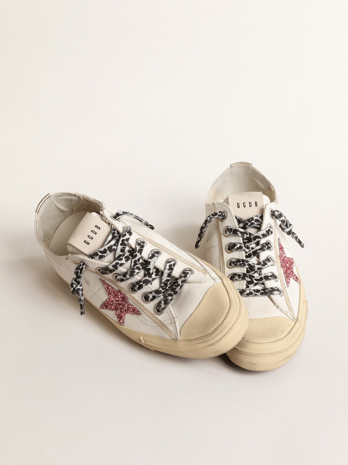 Golden Goose V-Star With Pink Glitter Star And Metallic Leather Heel Tab - Mind Türkiye