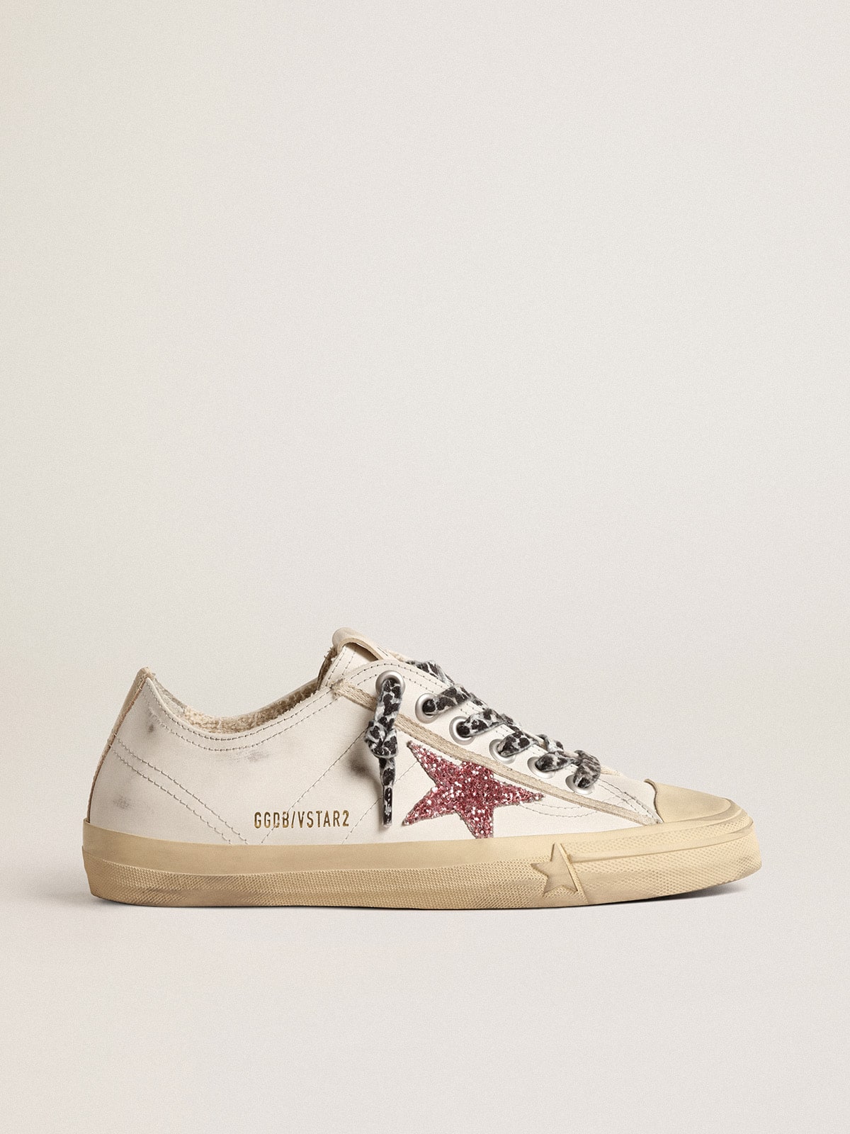 Golden Goose V-Star With Pink Glitter Star And Metallic Leather Heel Tab - Mind Türkiye