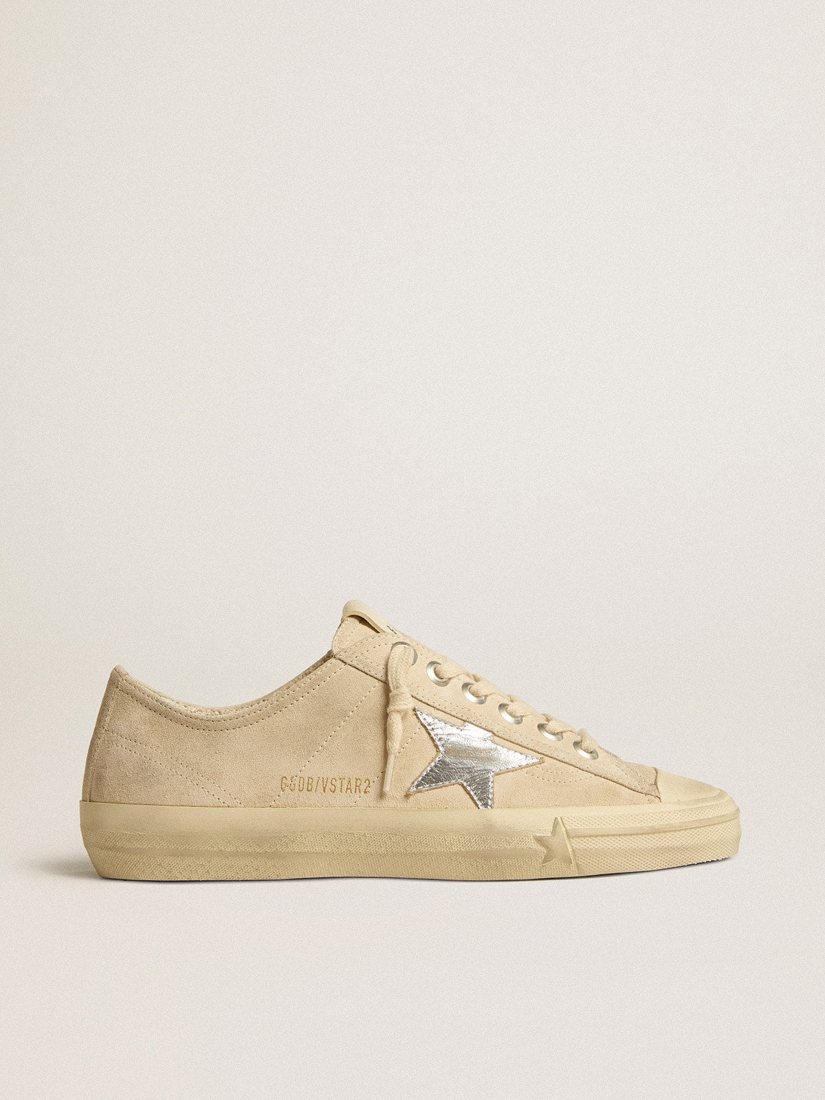 Golden Goose Women’s V-Star In Pearl Suede With Silver Metallic Leather Star - Mind Türkiye