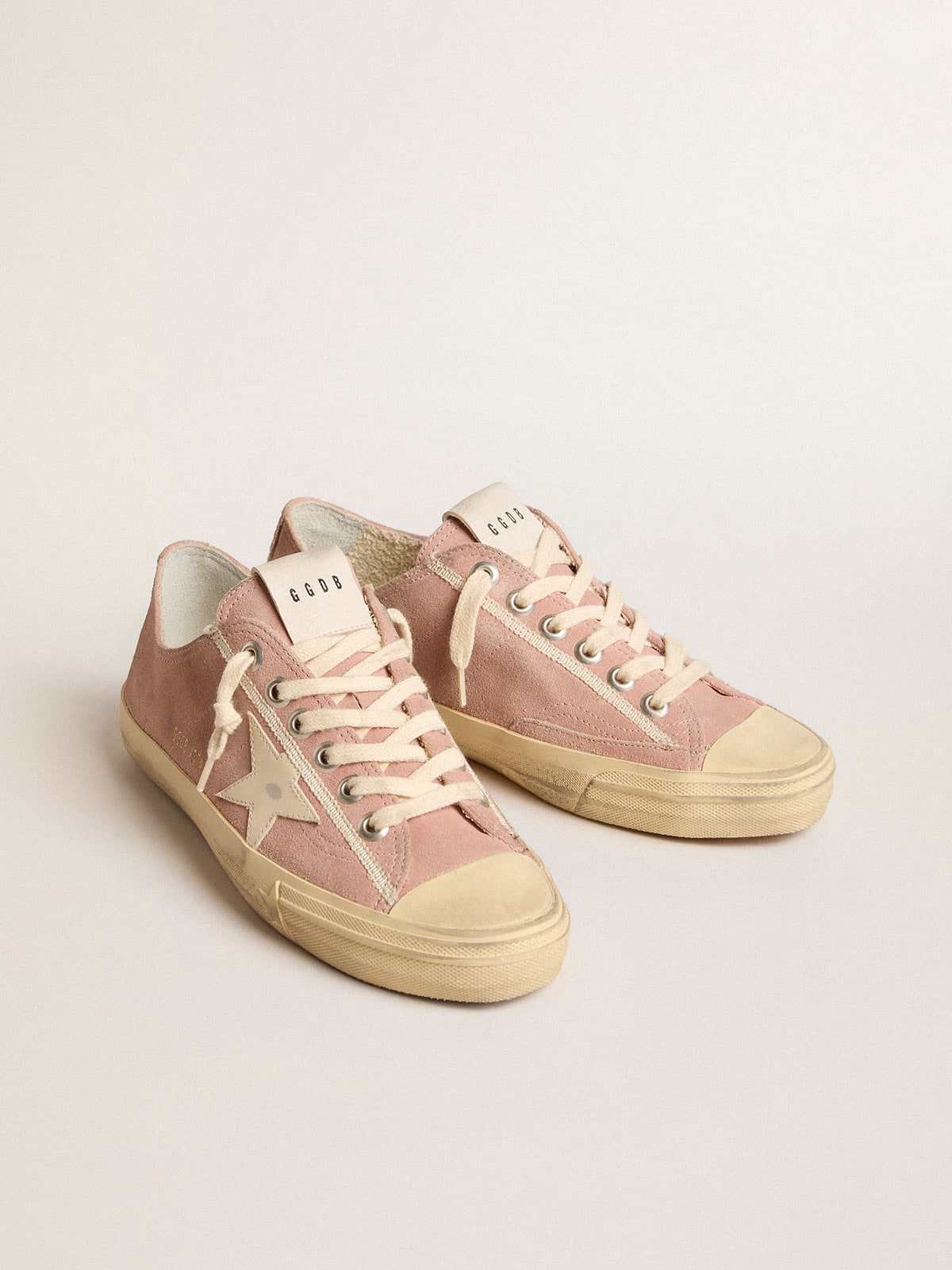 Golden Goose Women’s V-Star In Pink Suede With Cream Leather Star - Mind Türkiye