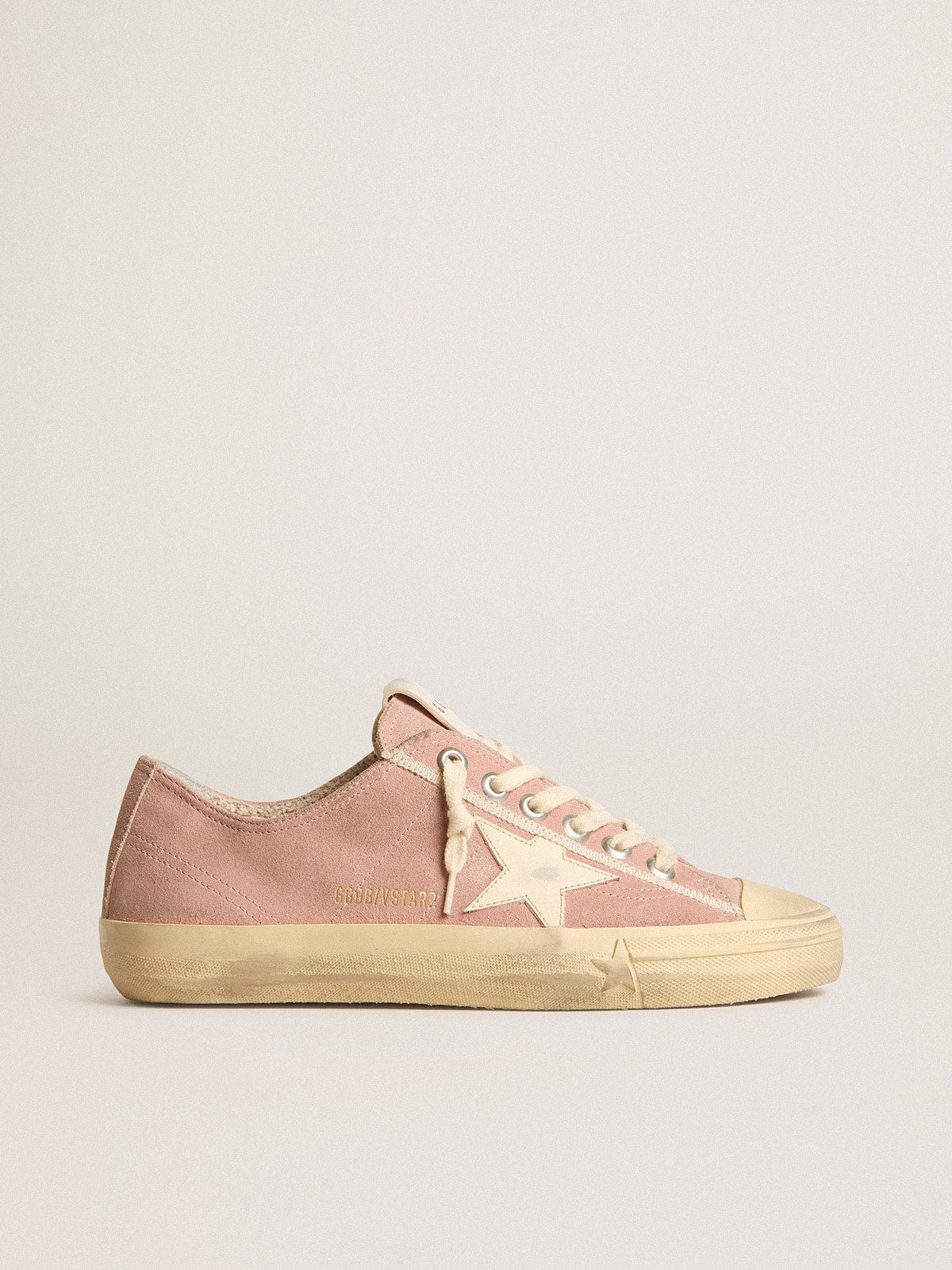 Golden Goose Women’s V-Star In Pink Suede With Cream Leather Star - Mind Türkiye