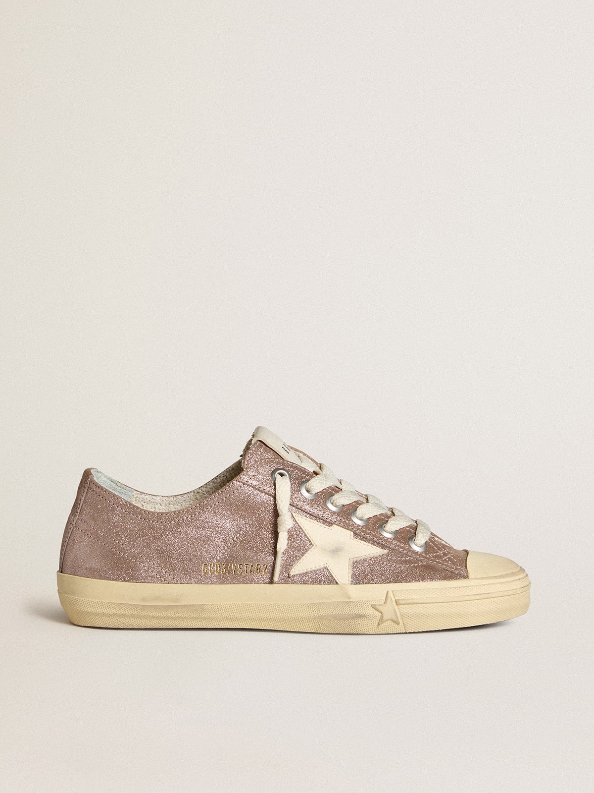 Golden Goose Women’s V-Star In Light Brown Metallic Suede With Cream Leather Star - Mind Türkiye