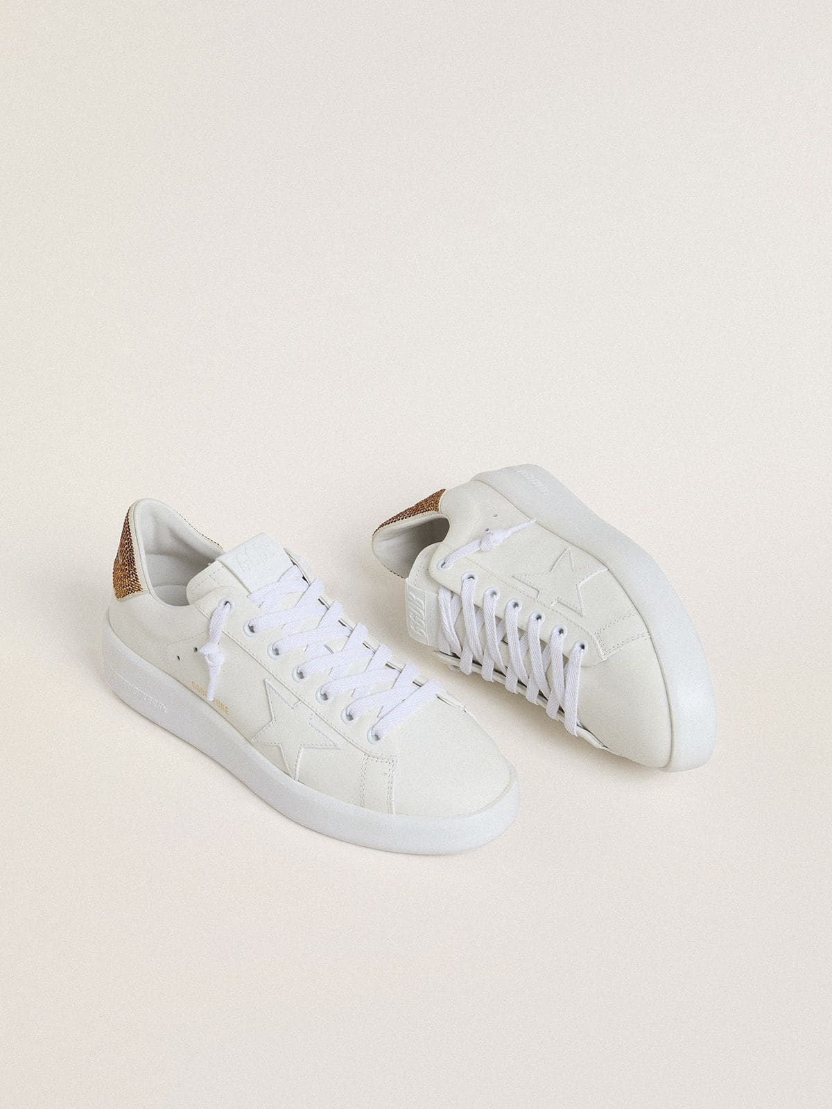 Golden Goose Women’s Purestar With White Leather Star And Brown Crystal Heel Tab - Mind Türkiye