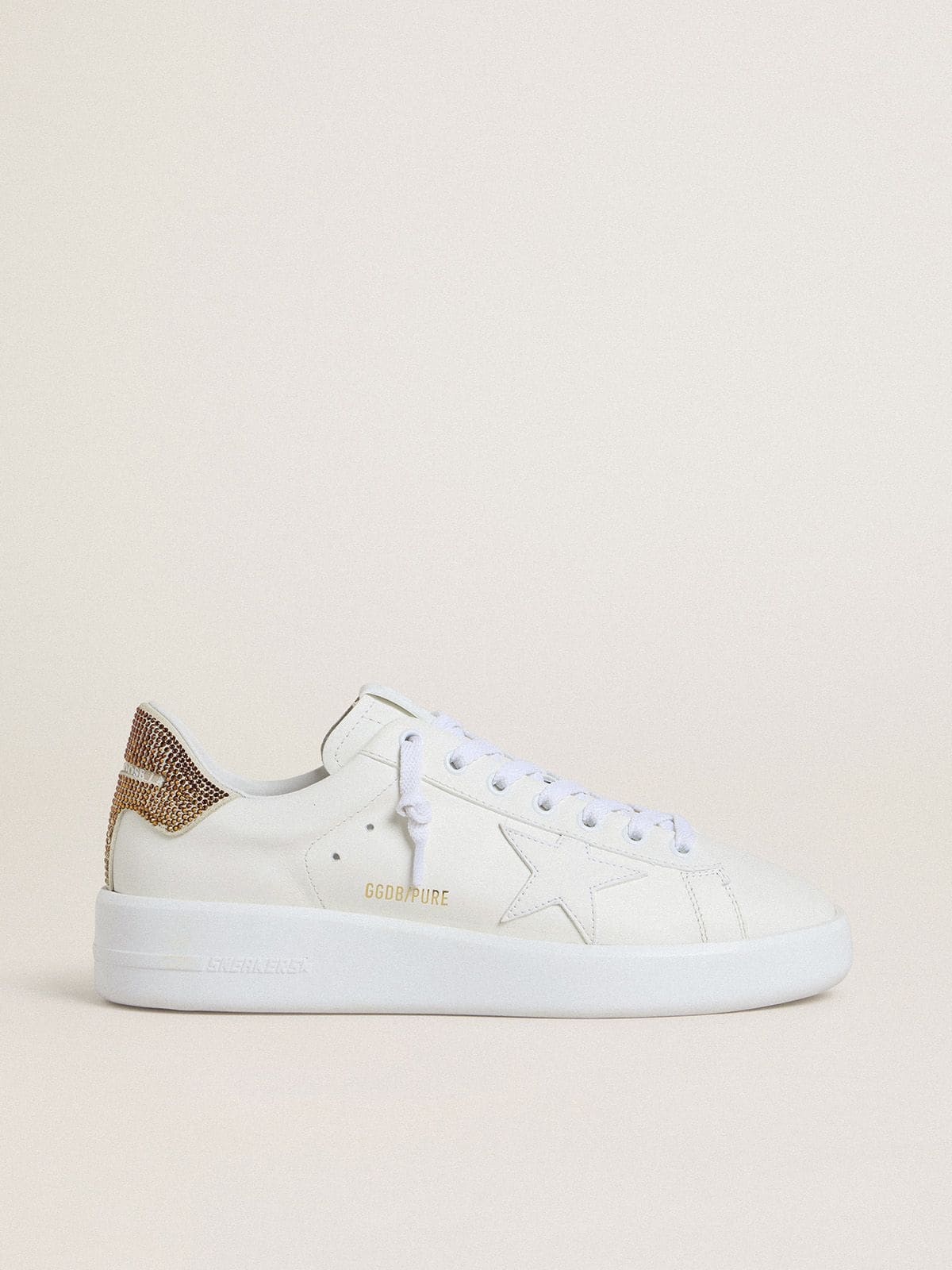 Golden Goose Women’s Purestar With White Leather Star And Brown Crystal Heel Tab - Mind Türkiye